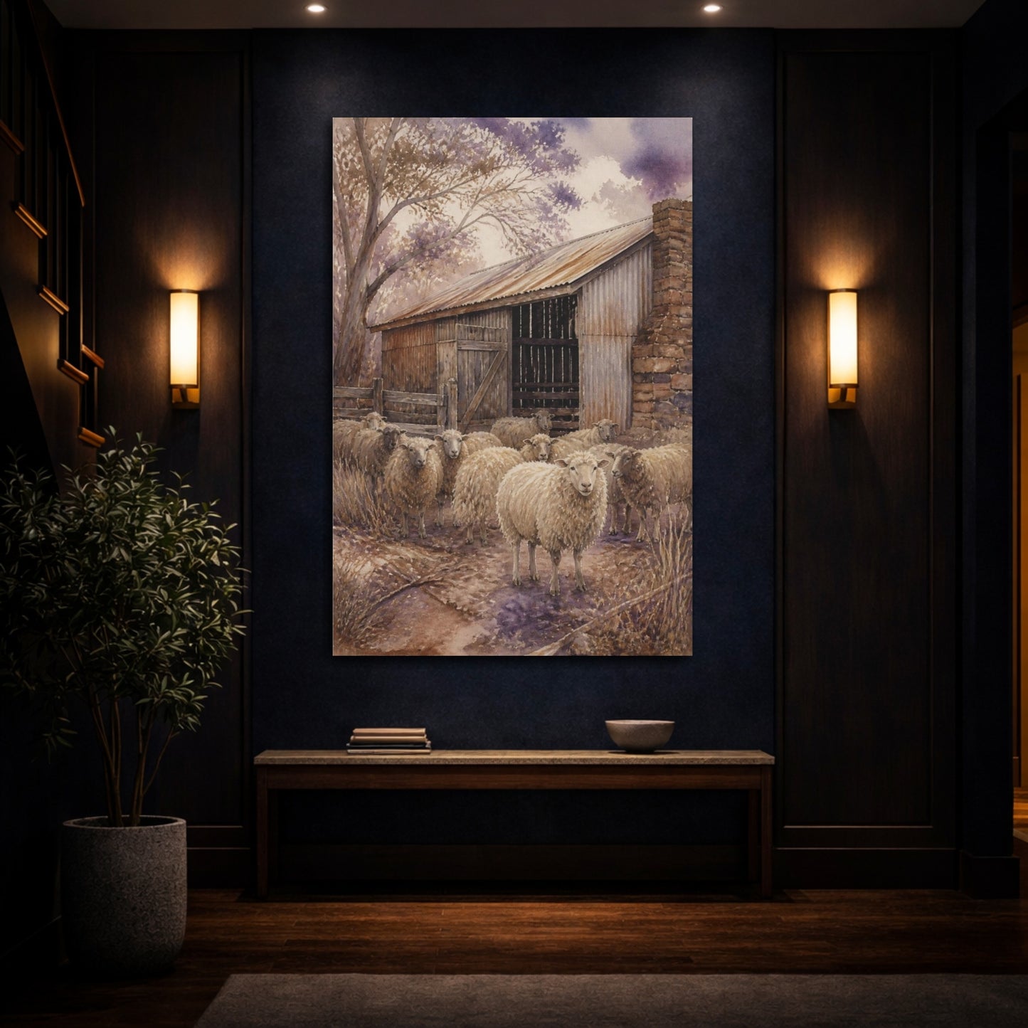 Mockup 4. Rustic Woolly Sheep shown as canvas print