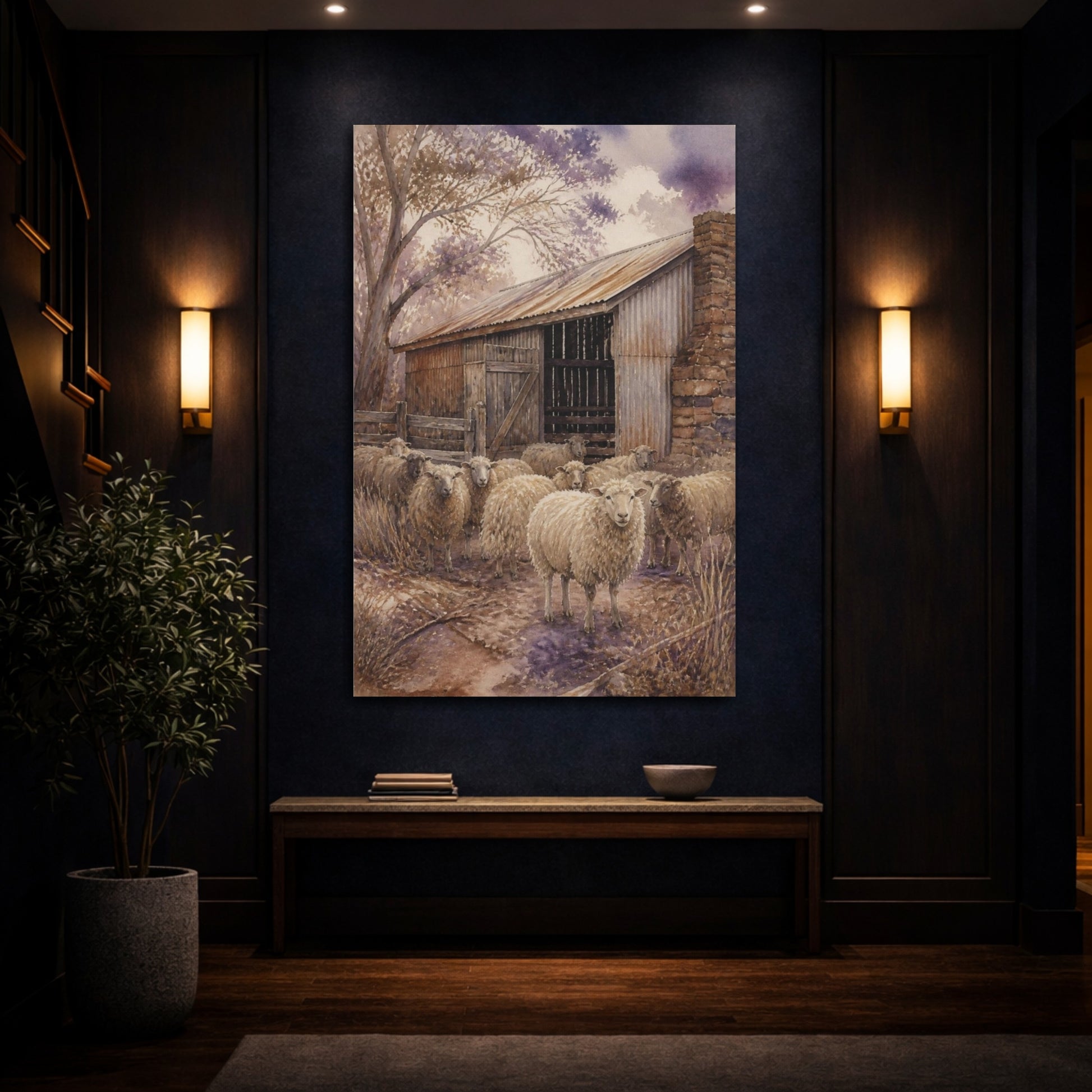 Mockup 4. Rustic Woolly Sheep shown as canvas print