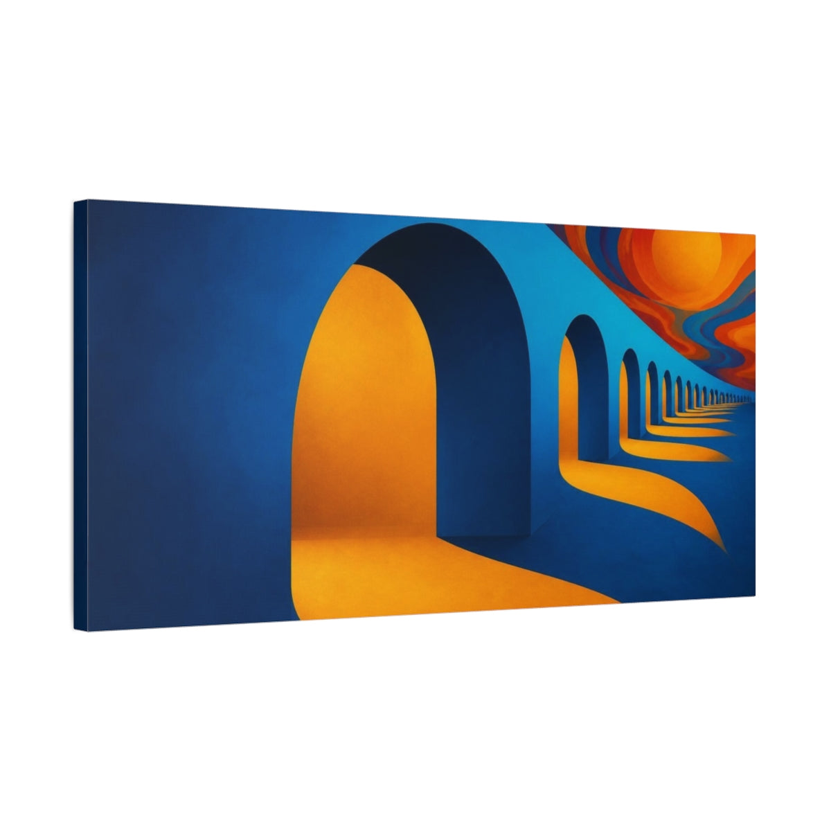 Side Mockup 1. Saffron Archway Passage shown as canvas print