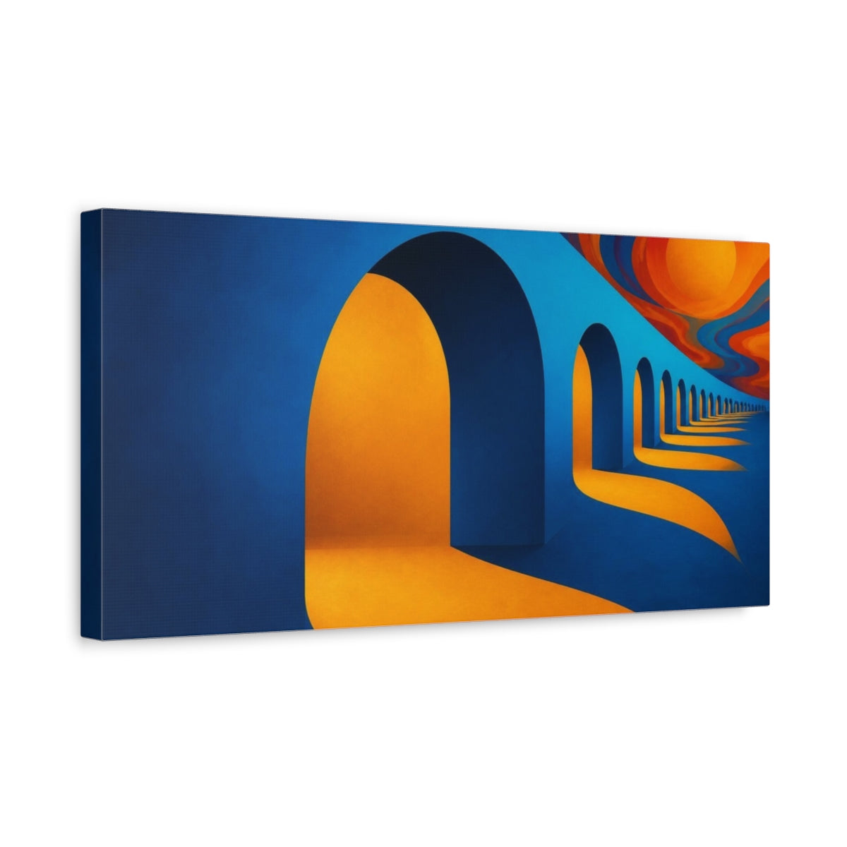 Side Mockup 3. Saffron Archway Passage shown as canvas print