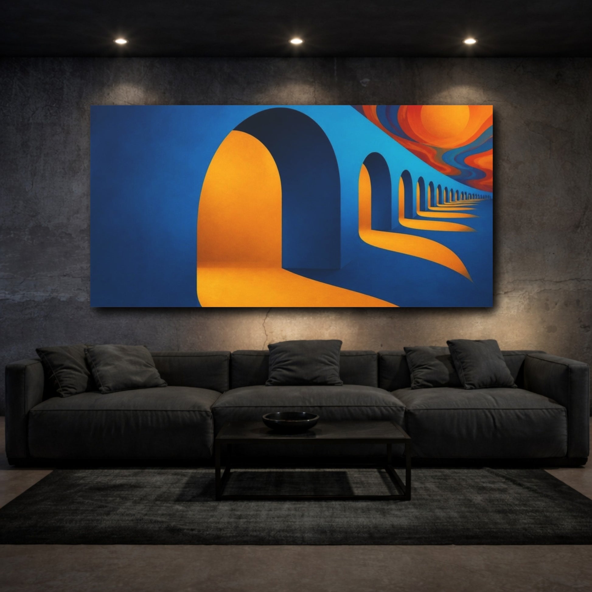 Mockup 3. Saffron Archway Passage shown as canvas print