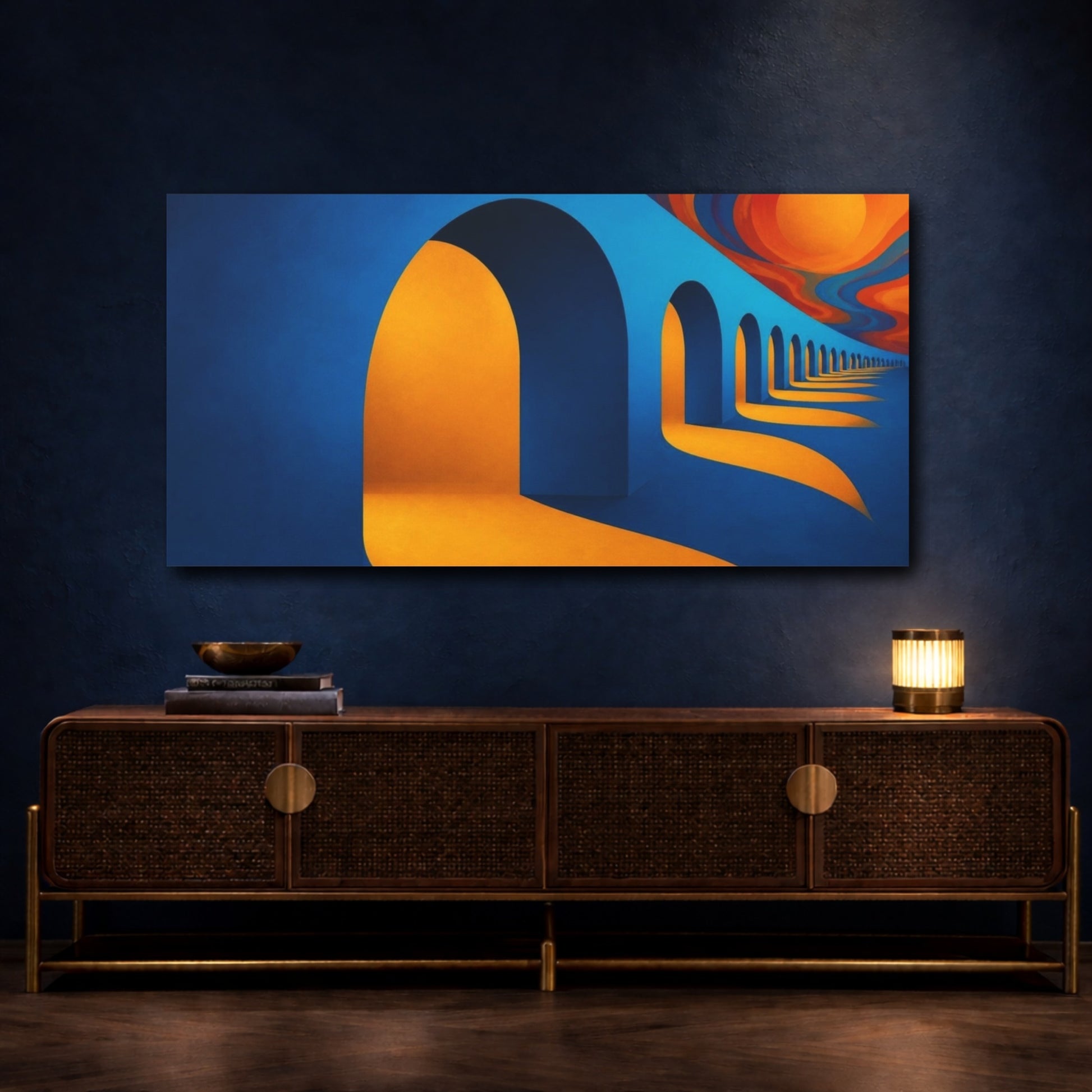 Mockup 4. Saffron Archway Passage shown as canvas print