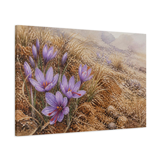 Main Mockup. Saffron Crocus In Russet Soil shown as canvas print