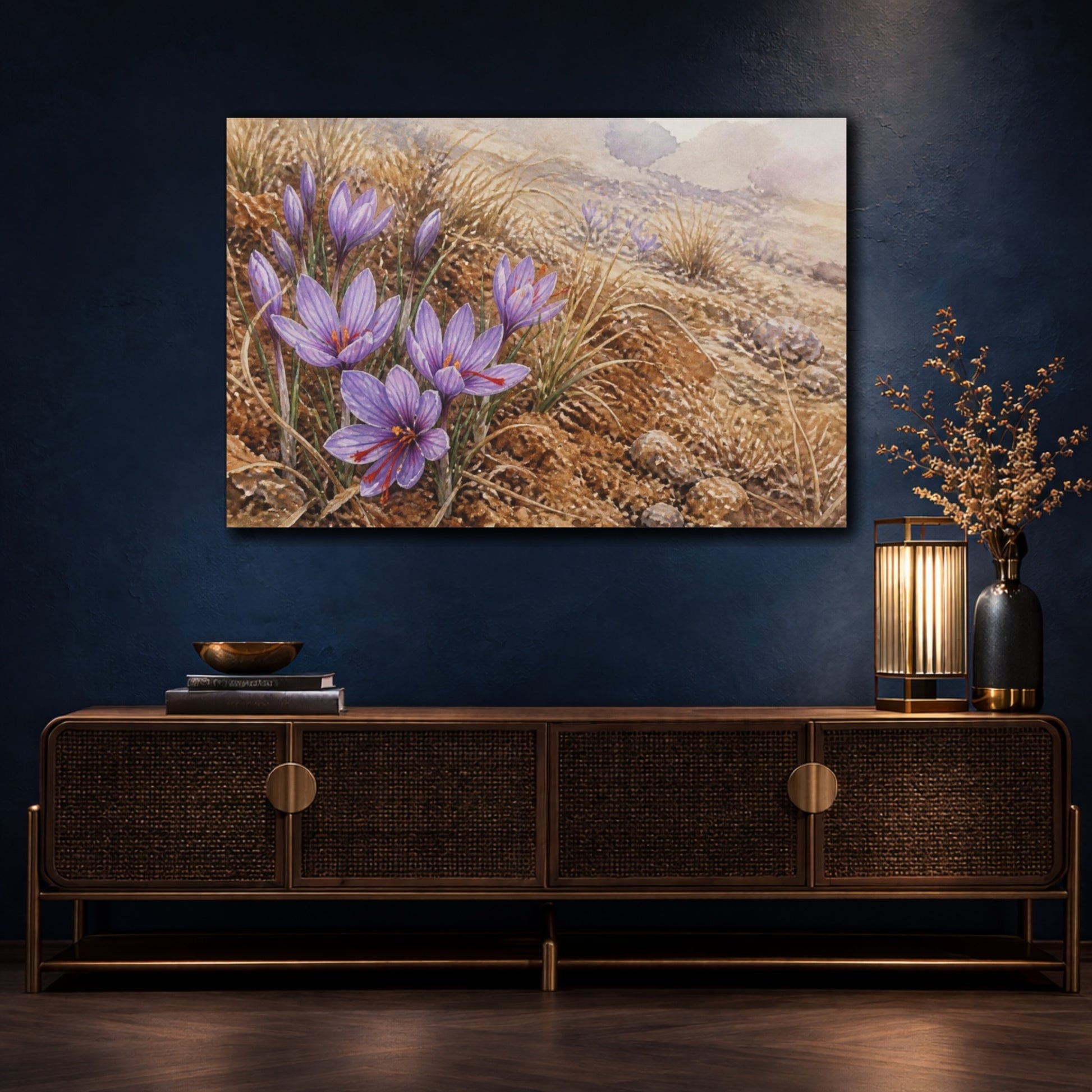 Mockup 4. Saffron Crocus In Russet Soil shown as canvas print