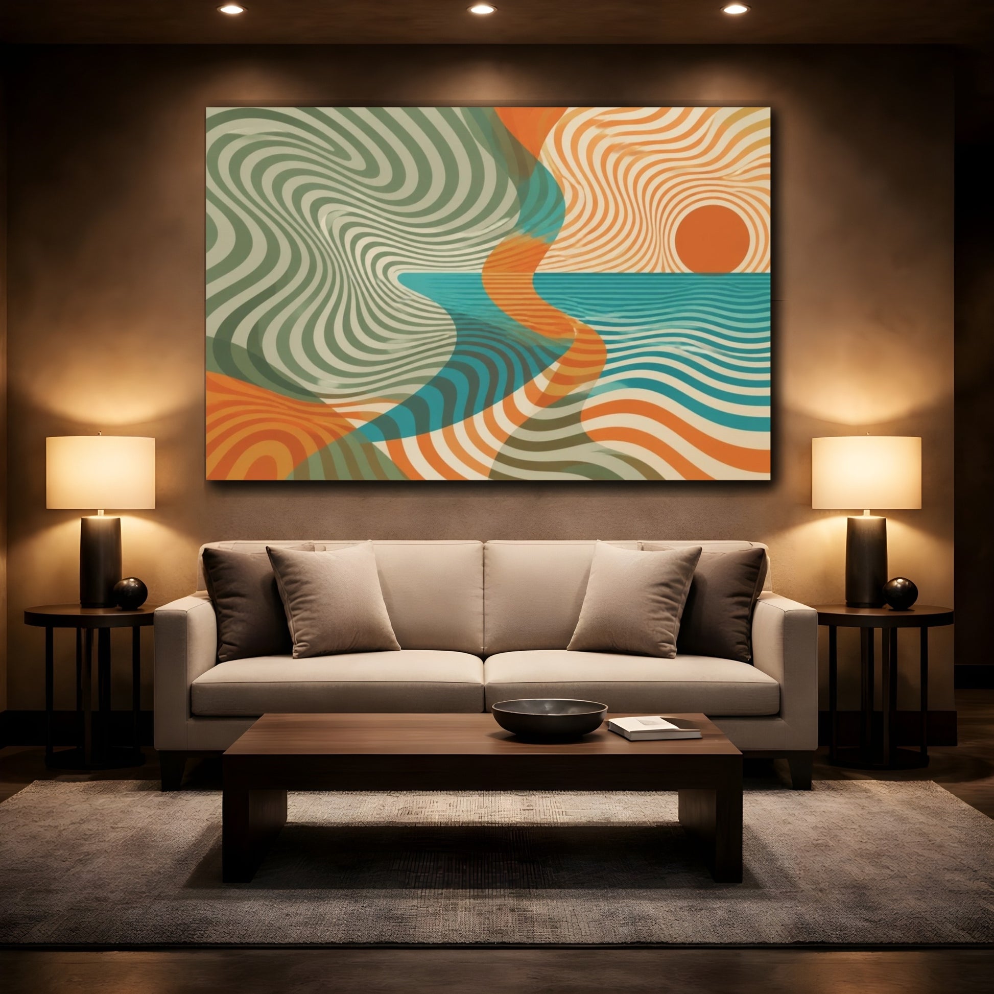 Mockup 2. Sage & Turquoise Horizon shown as canvas print