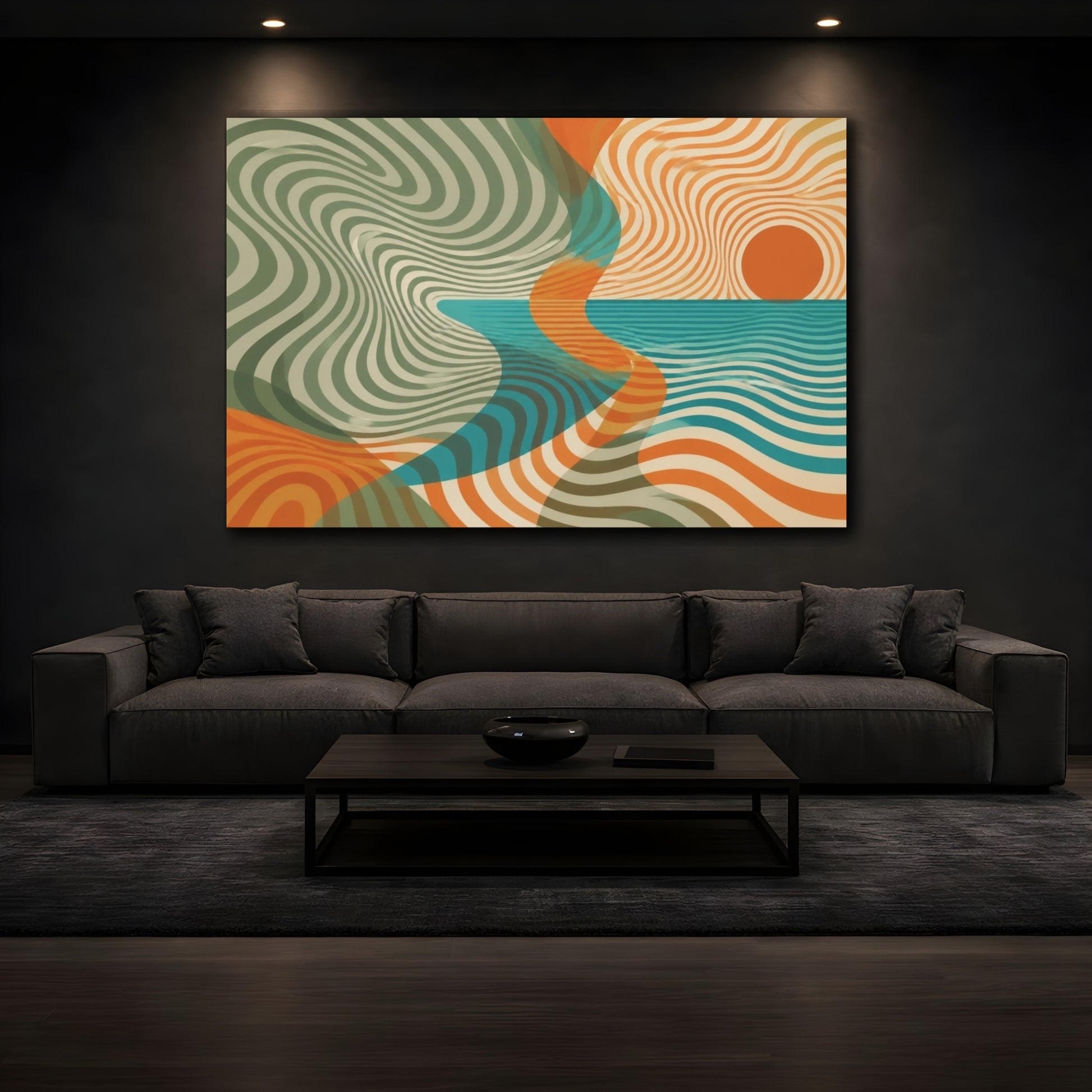 Mockup 3. Sage & Turquoise Horizon shown as canvas print
