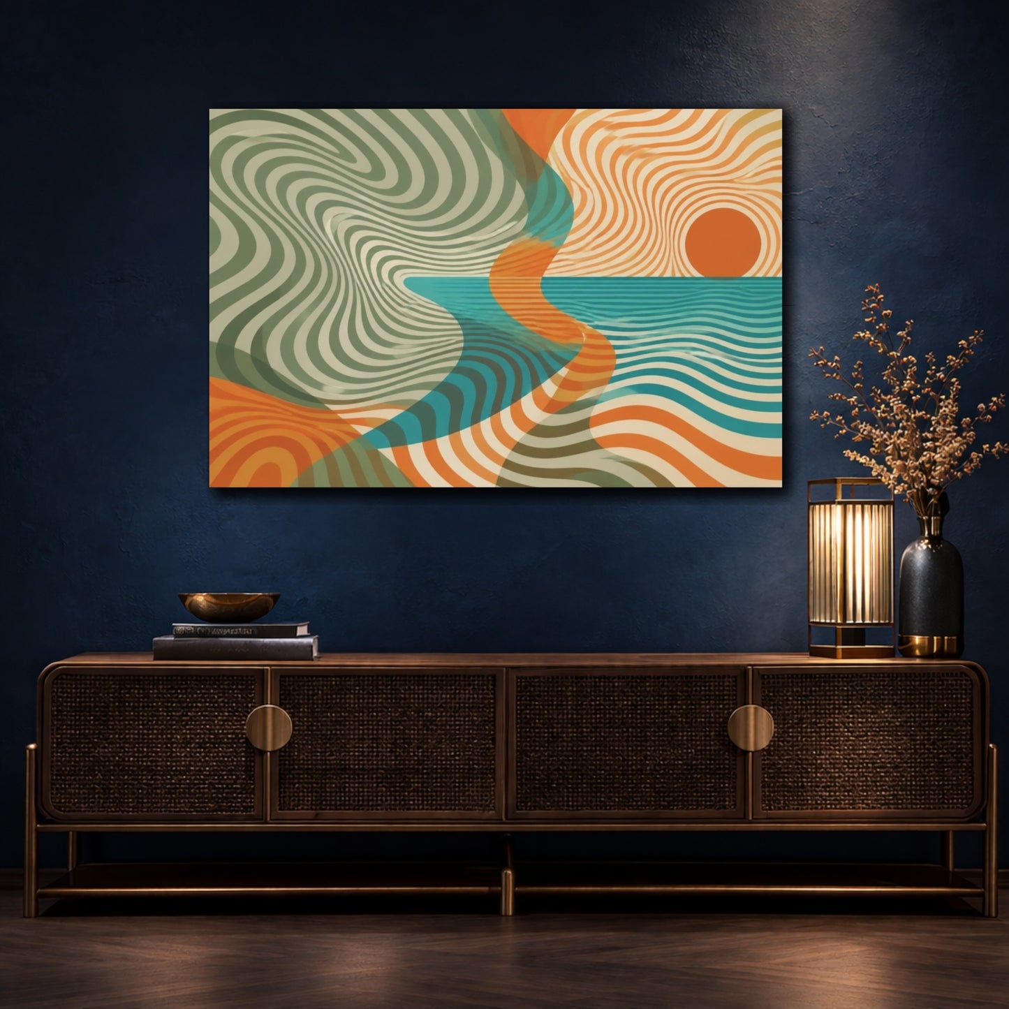 Mockup 4. Sage & Turquoise Horizon shown as canvas print
