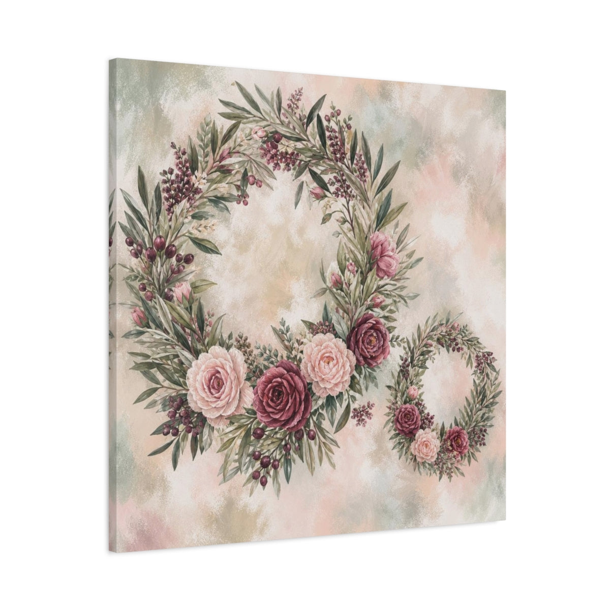 Main Mockup. Sage Blush Rose Wreaths shown as canvas print