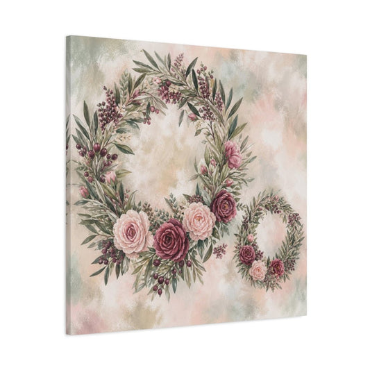 Sage Blush Rose Wreaths Canvas Print Wall Art – Bedroom Decor, Above Headboard - YesArtYes