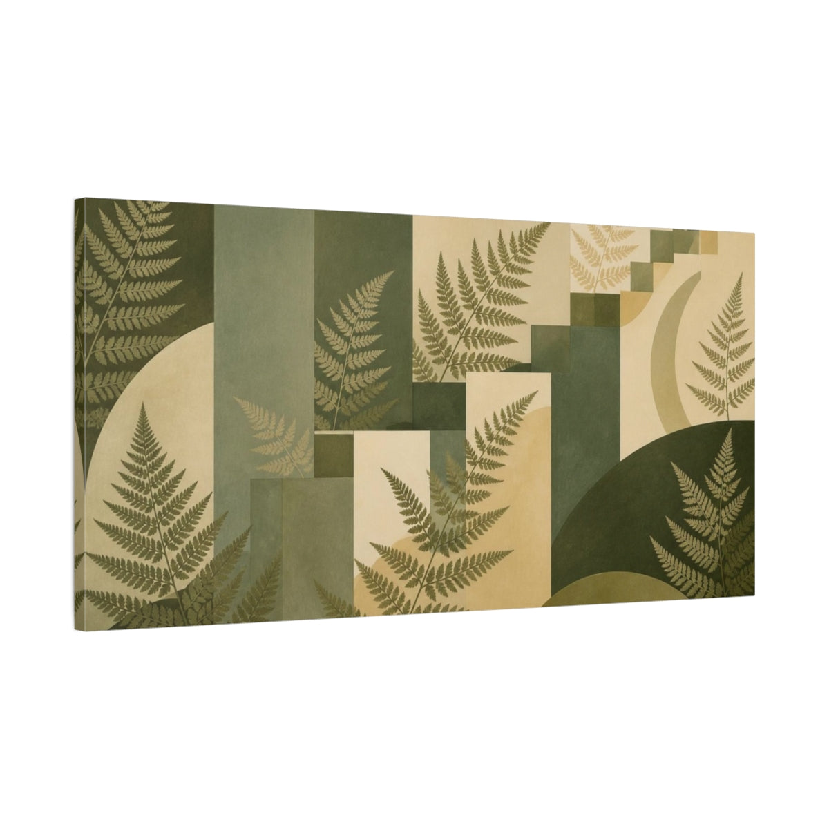 Main Mockup. Sage Fern Geometric Study shown as canvas print