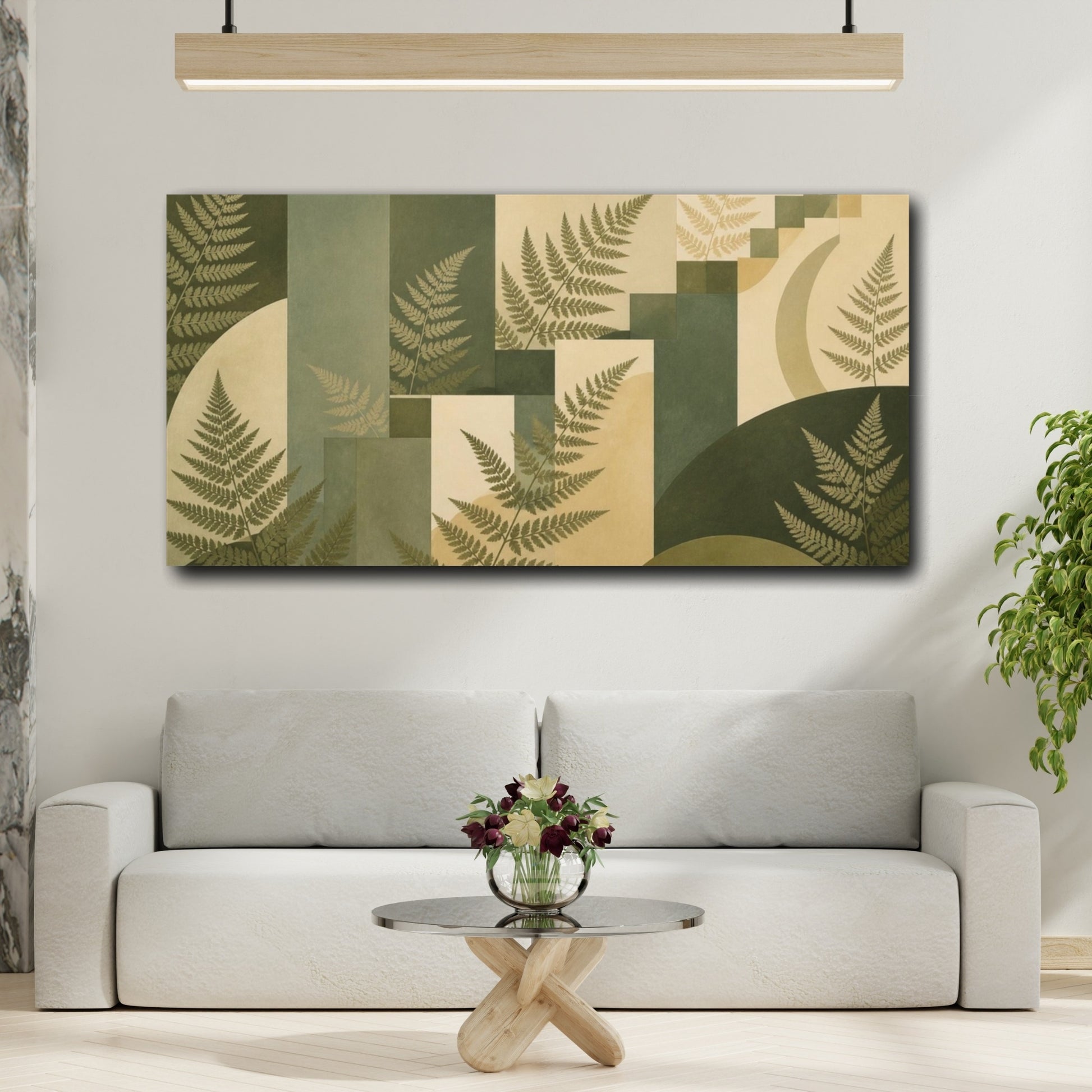 Mockup 2. Sage Fern Geometric Study shown as canvas print
