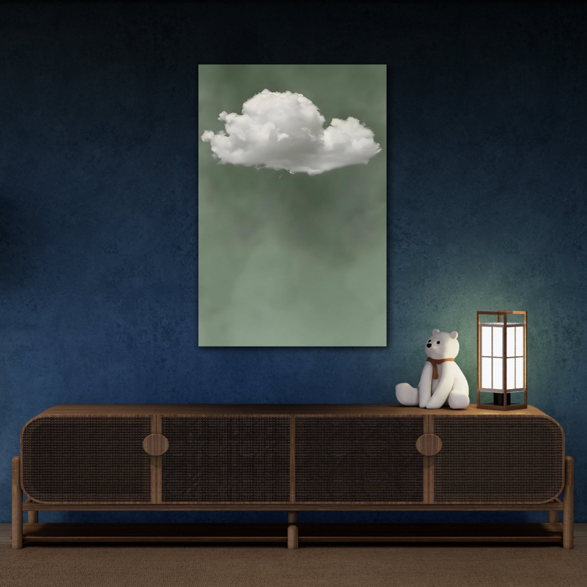 Sage Green Cloud Canvas Wall Art Print - Minimalist Beige Surreal Abstract Zen Painting