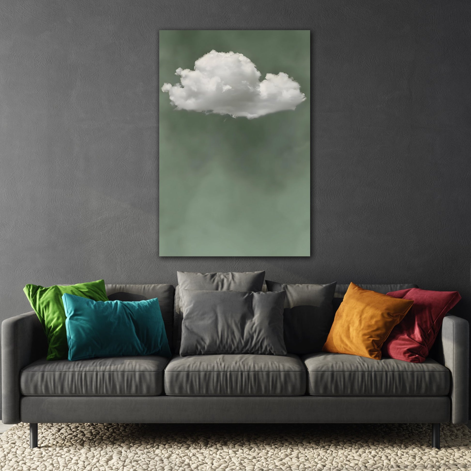 Sage Green Cloud Canvas Wall Art Print - Minimalist Beige Surreal Abstract Zen Painting