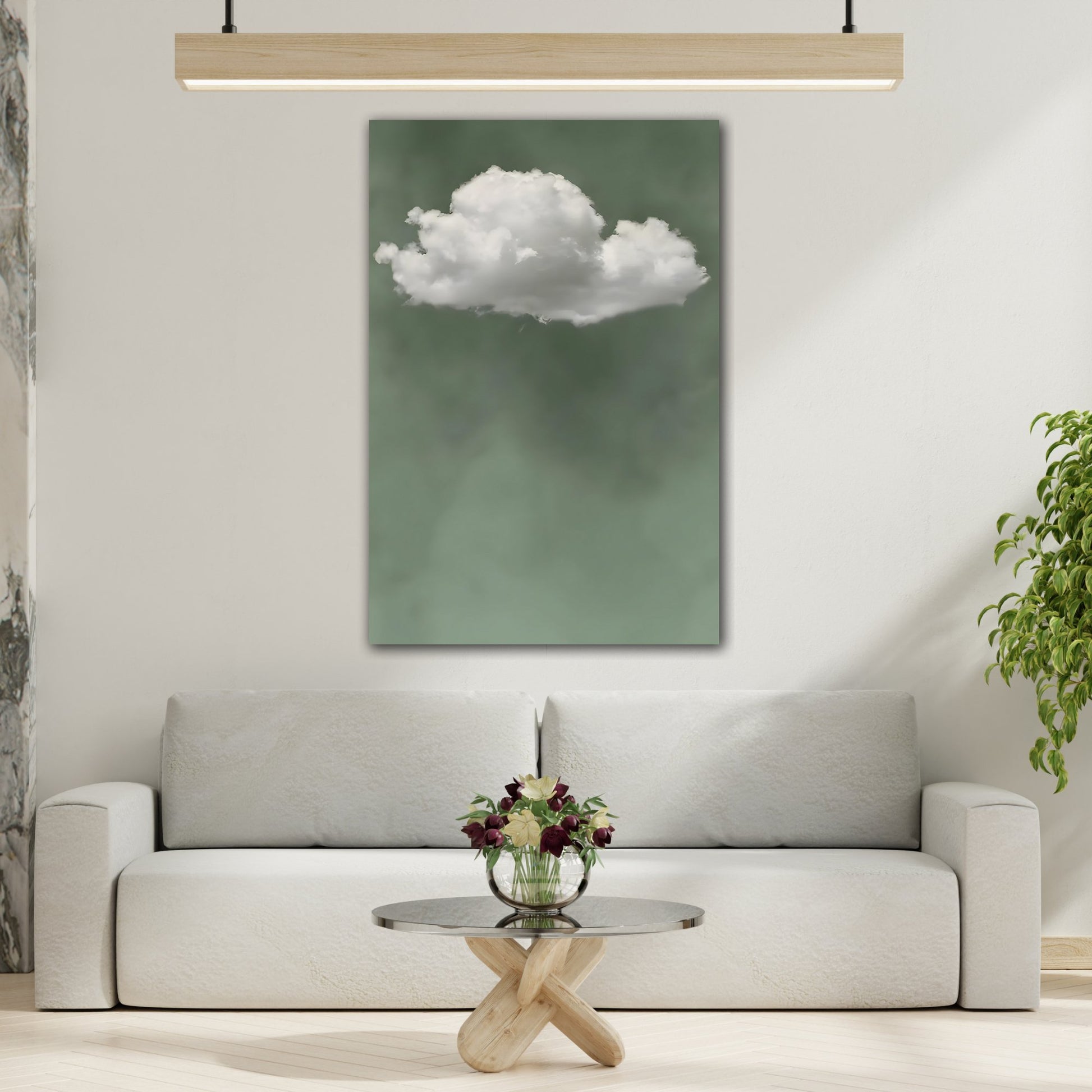 Sage Green Cloud Canvas Wall Art Print - Minimalist Beige Surreal Abstract Zen Painting