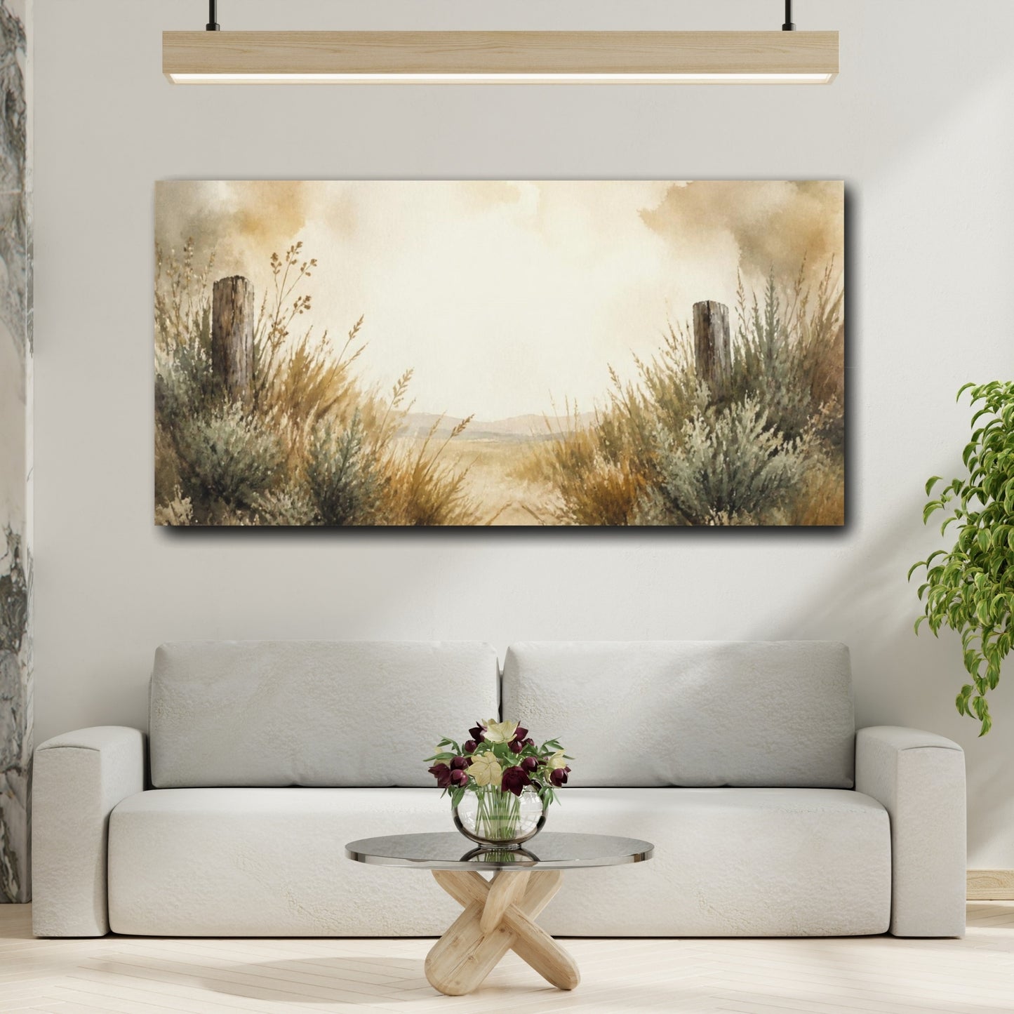 Mockup 2. Sage Meadow Fence shown as canvas print