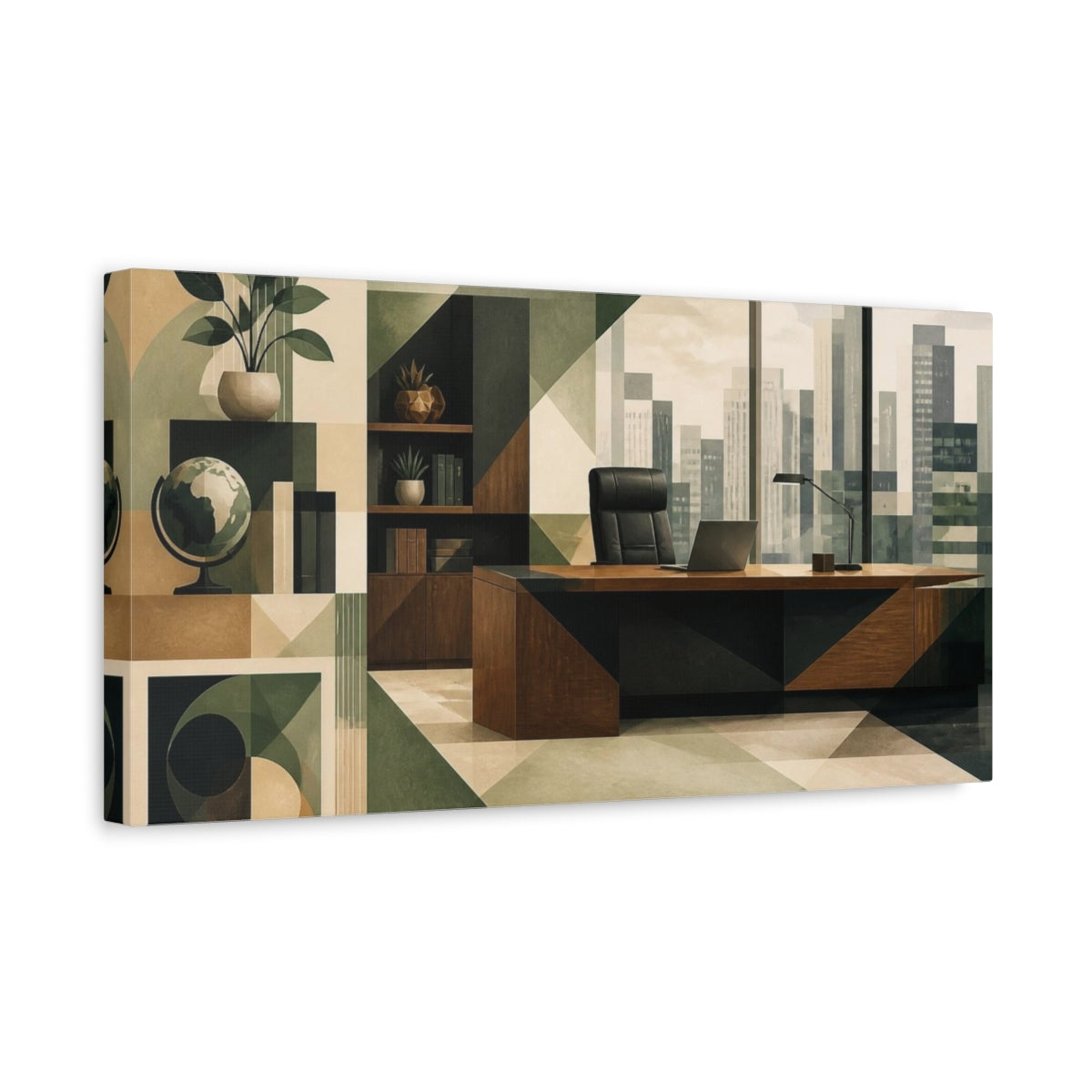 Side Mockup 3. Sage Office Desk Composition shown as canvas print
