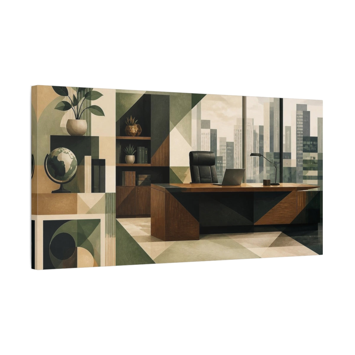 Side Mockup 1. Sage Office Desk Composition shown as canvas print