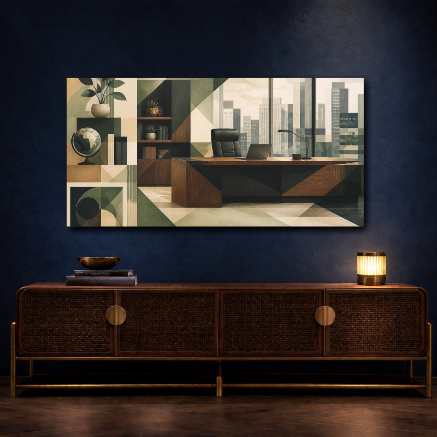 Mockup 4. Sage Office Desk Composition shown as canvas print