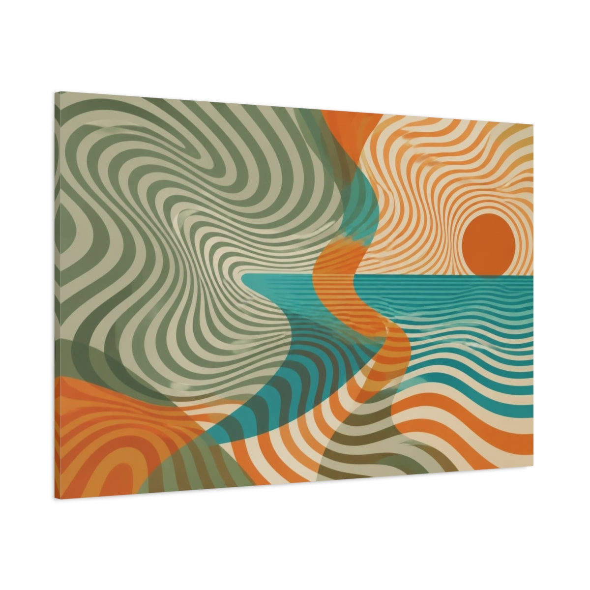 Side Mockup 1. Sage & Turquoise Horizon shown as canvas print