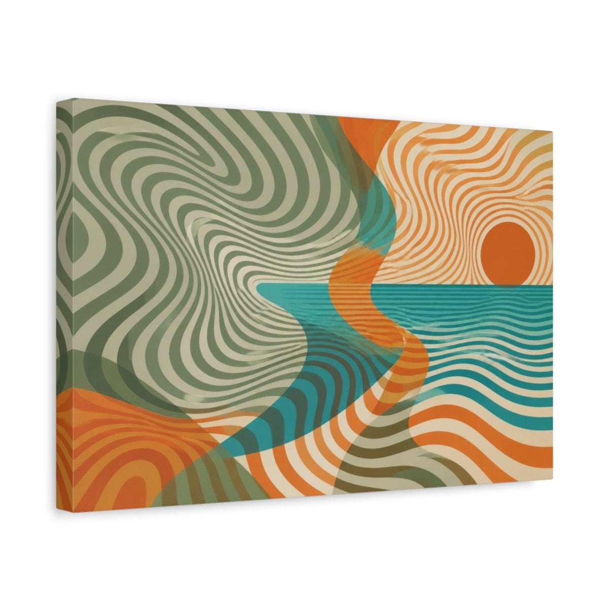 Side Mockup 4. Sage & Turquoise Horizon shown as canvas print
