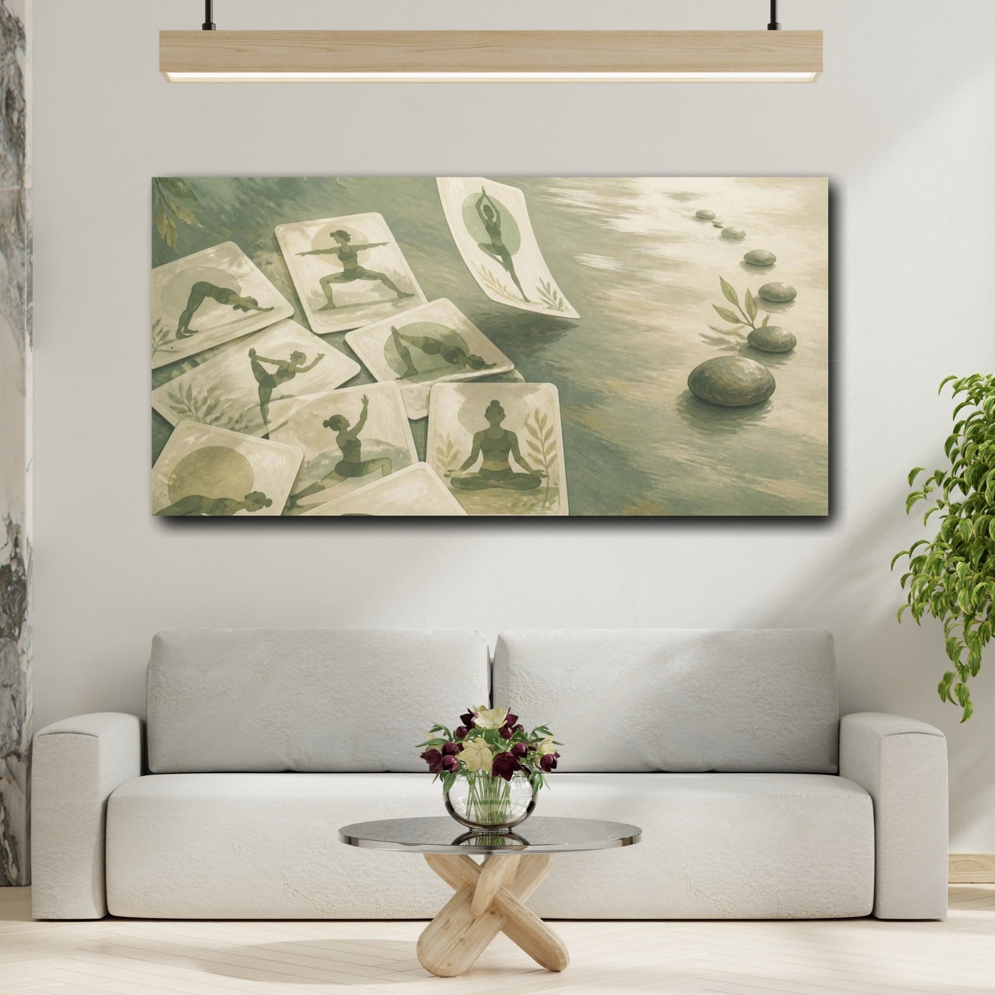 Mockup 2. Sage Yoga Cards shown as canvas print