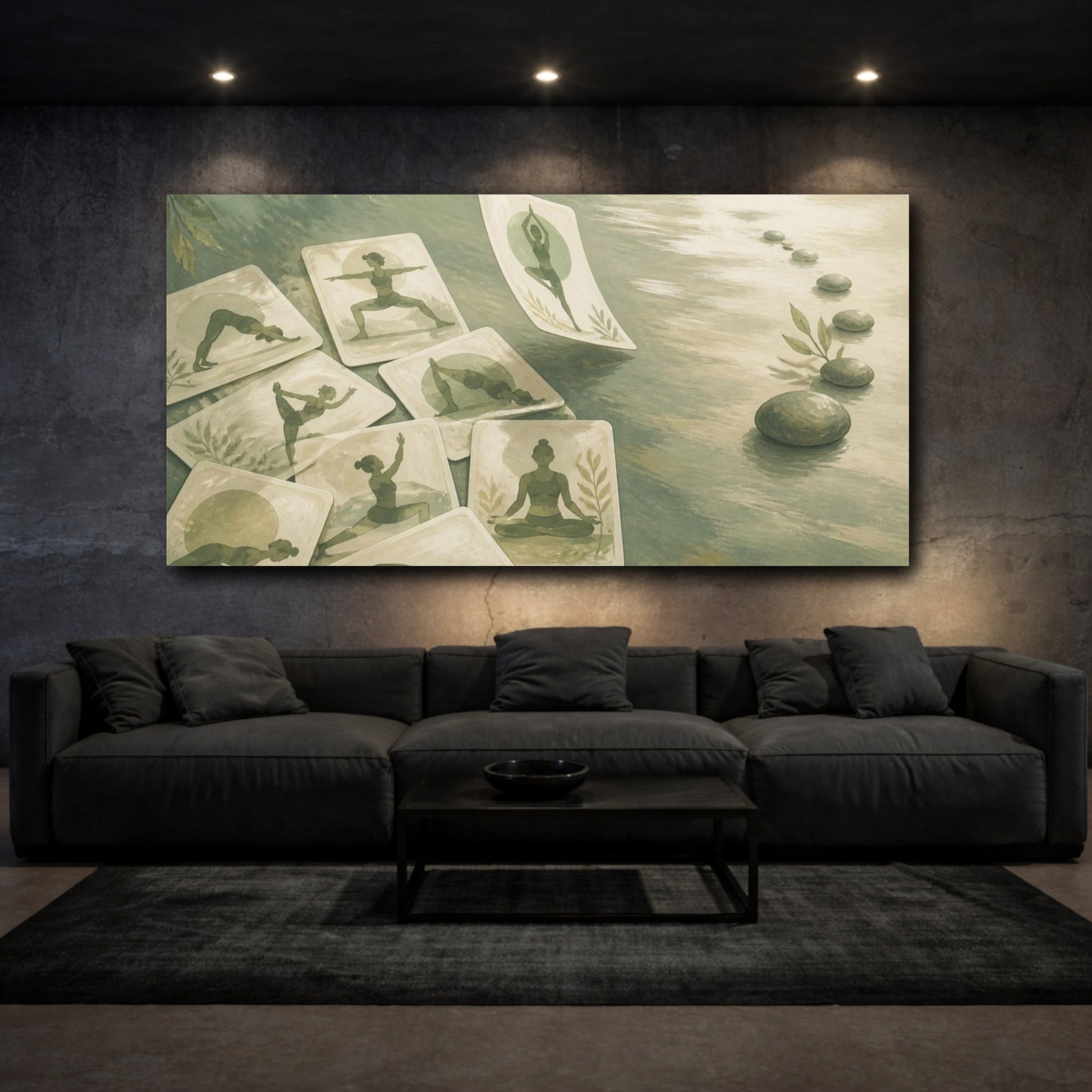 Mockup 3. Sage Yoga Cards shown as canvas print