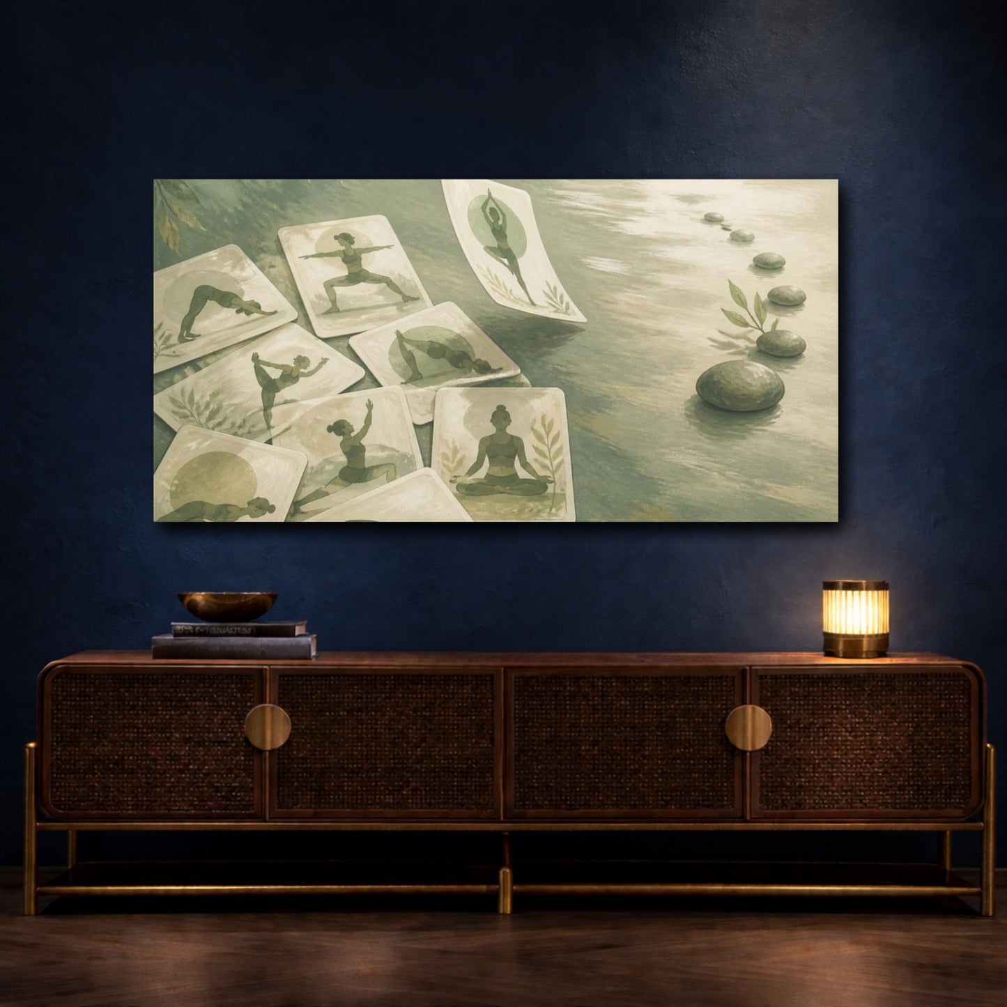 Mockup 4. Sage Yoga Cards shown as canvas print