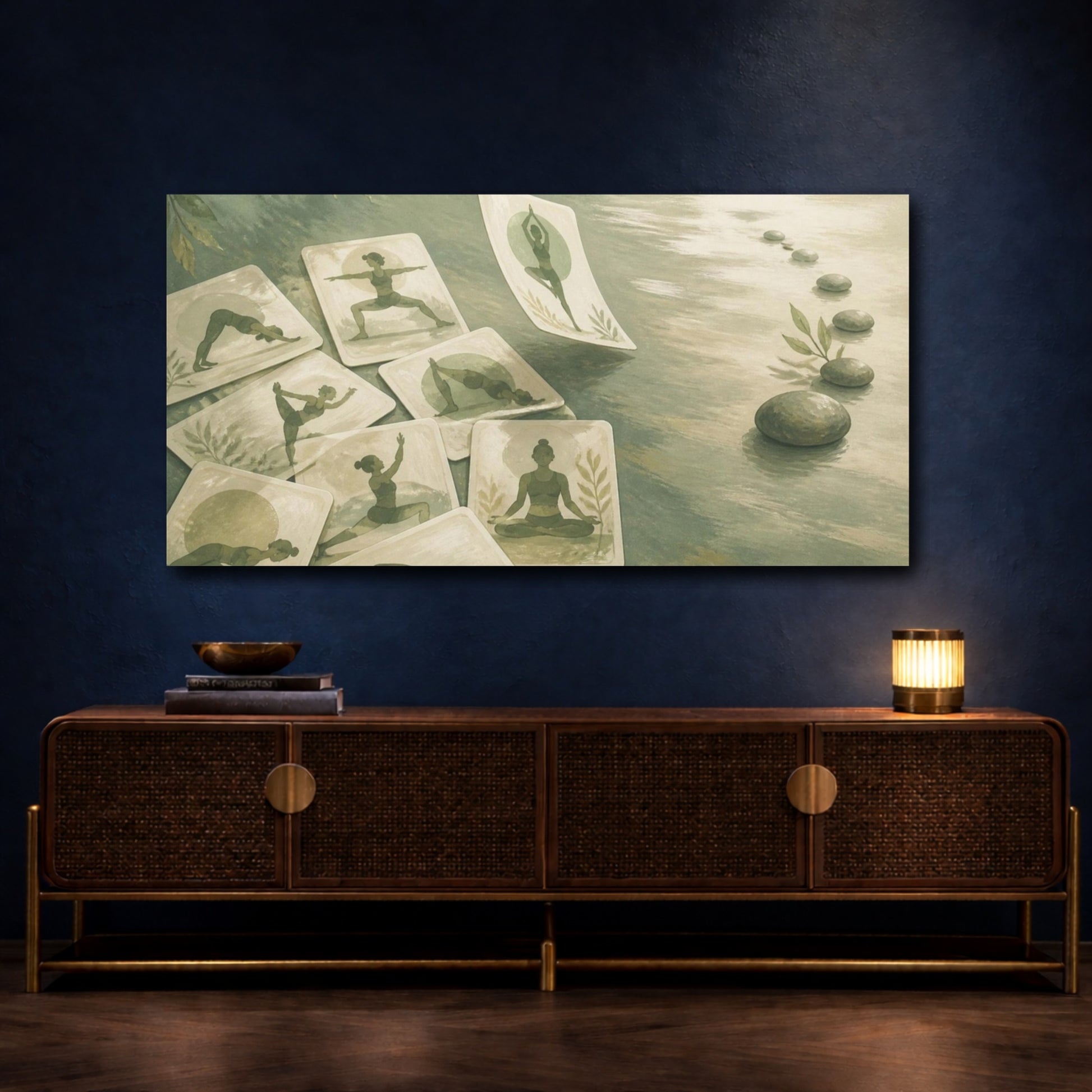 Mockup 4. Sage Yoga Cards shown as canvas print