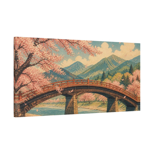 Main Mockup. Sakura Bridge In Bloom shown as canvas print