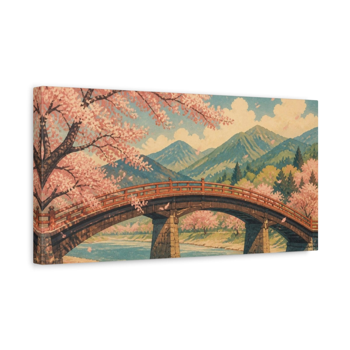 Side Mockup 3. Sakura Bridge In Bloom shown as canvas print