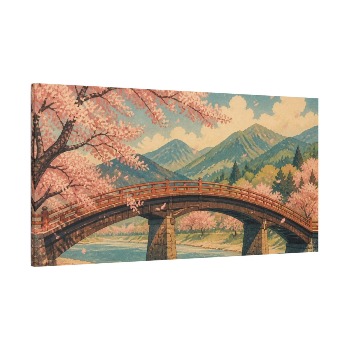 Side Mockup 2. Sakura Bridge In Bloom shown as canvas print
