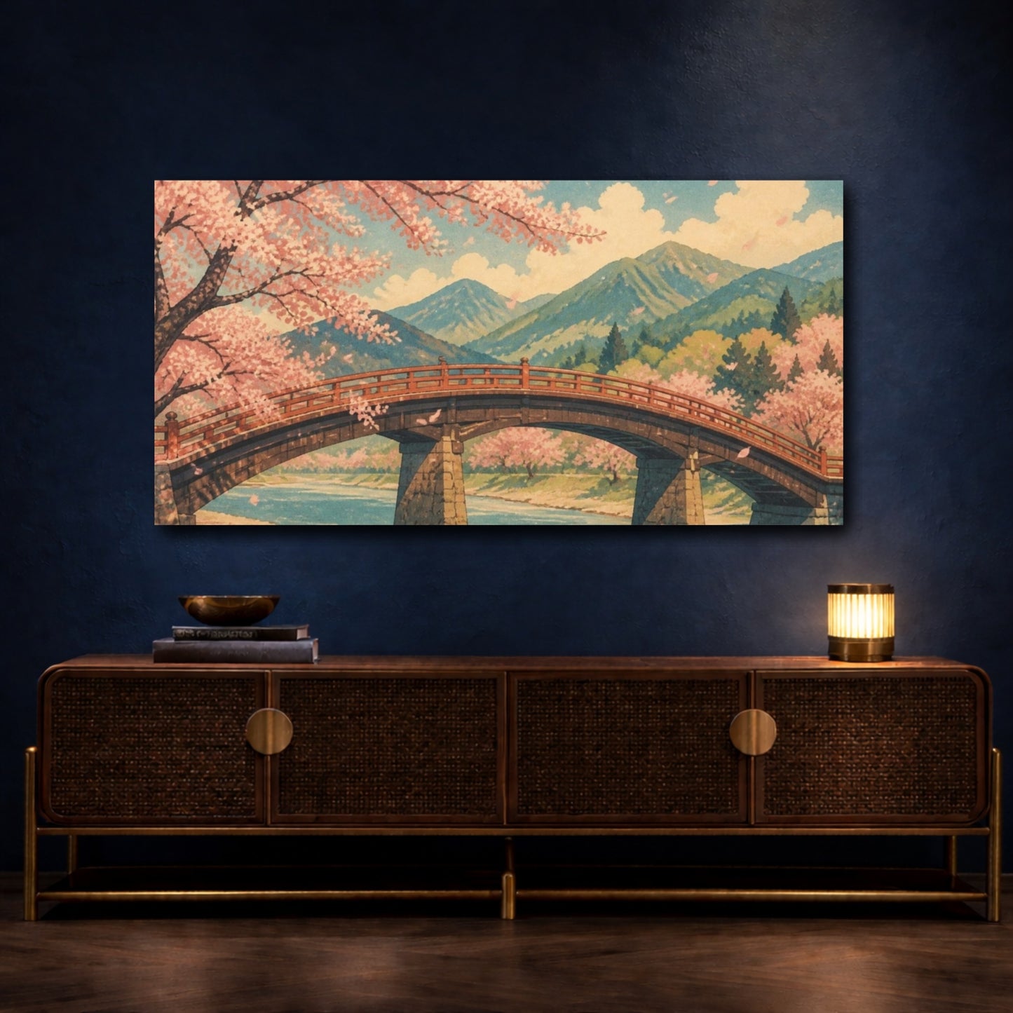Mockup 4. Sakura Bridge In Bloom shown as canvas print