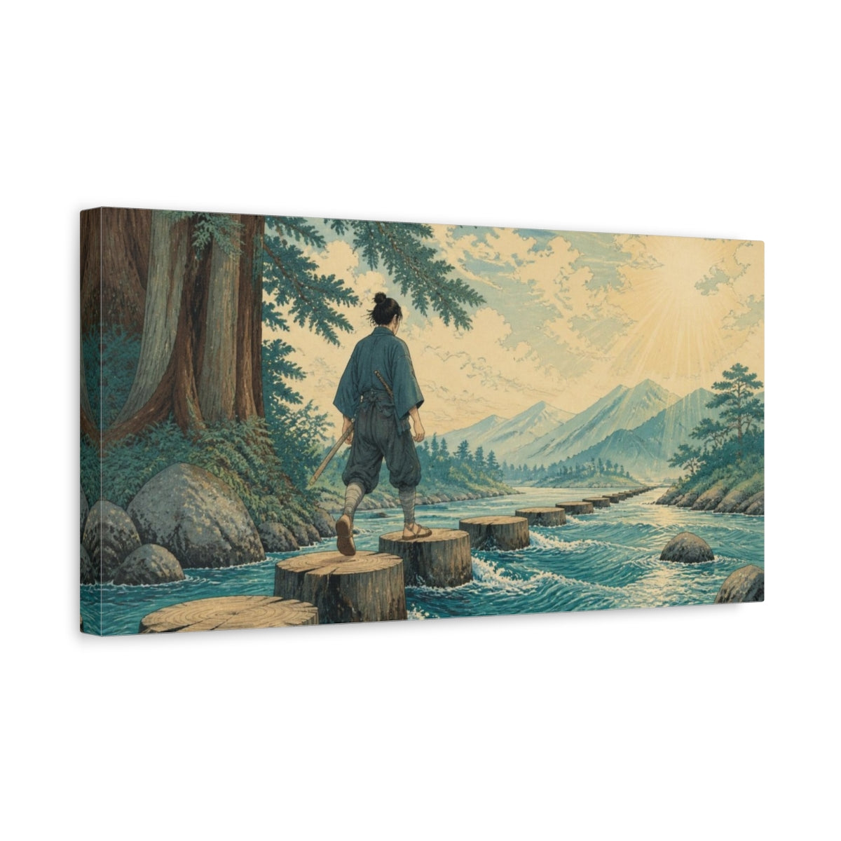 Side Mockup 3. Samurai Motivation Steps shown as canvas print