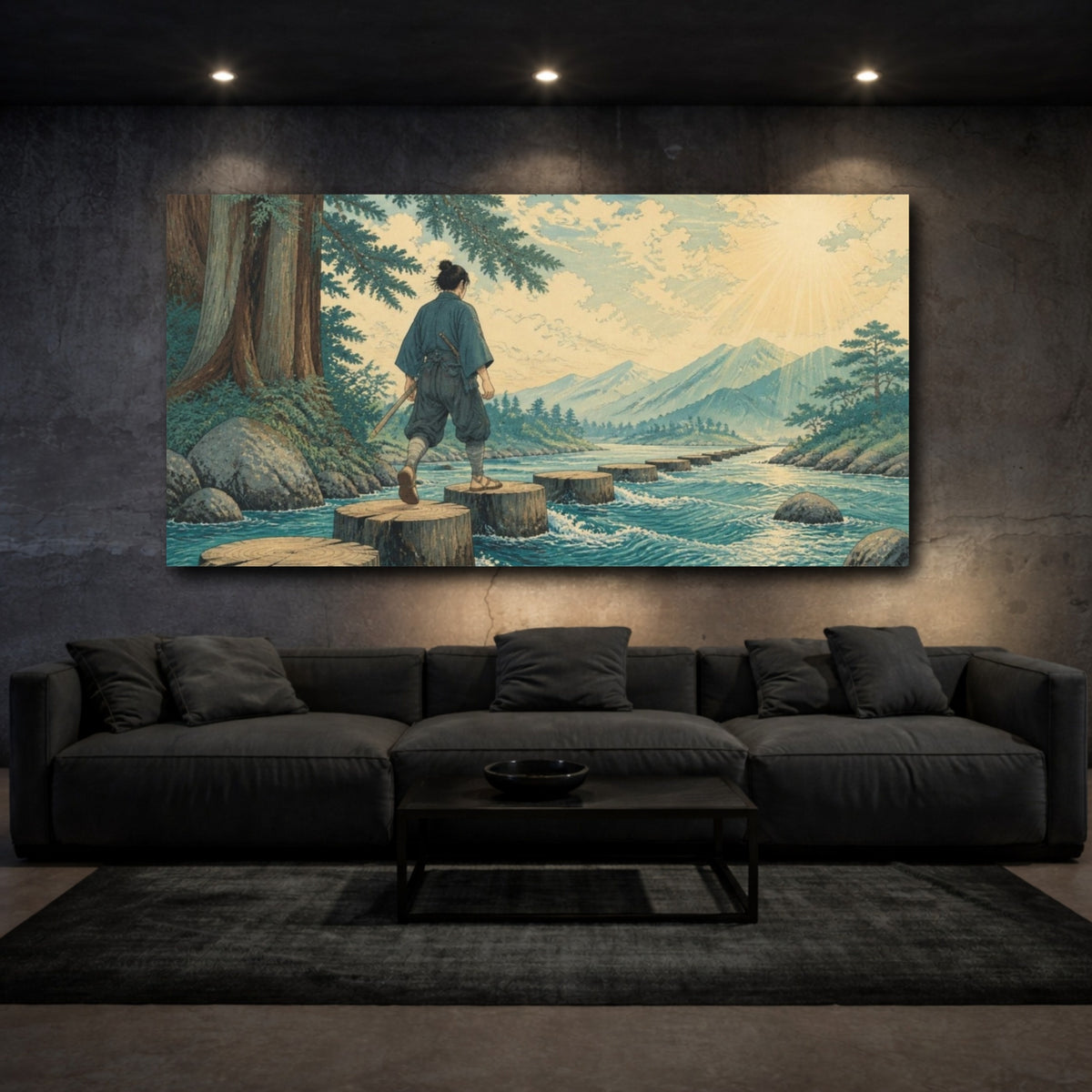 Mockup 3. Samurai Motivation Steps shown as canvas print