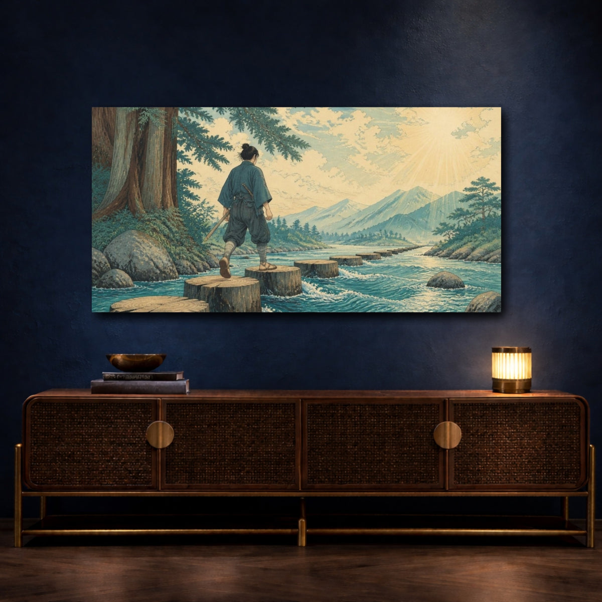Mockup 4. Samurai Motivation Steps shown as canvas print