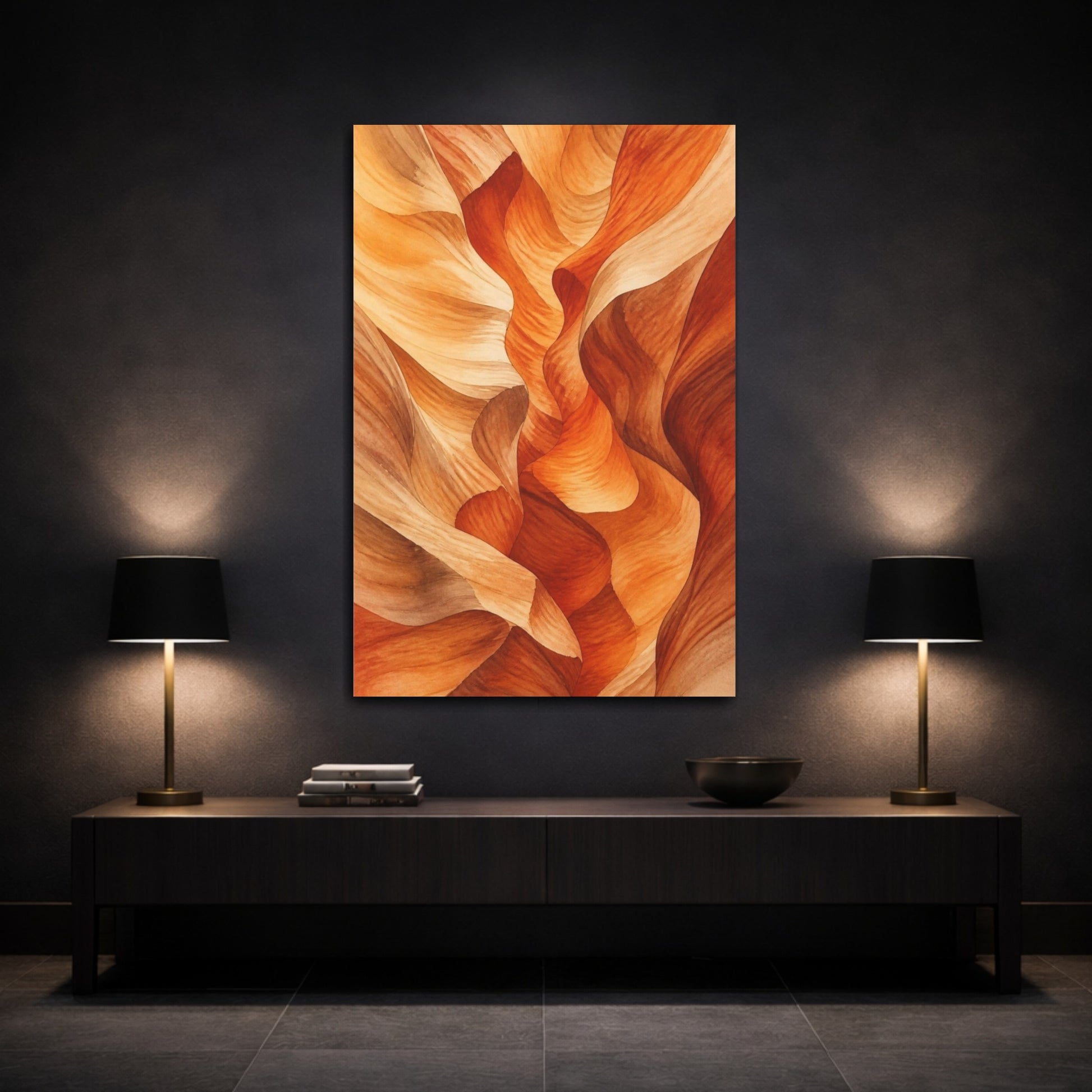Mockup 3. Sandstone Nature Waves shown as canvas print