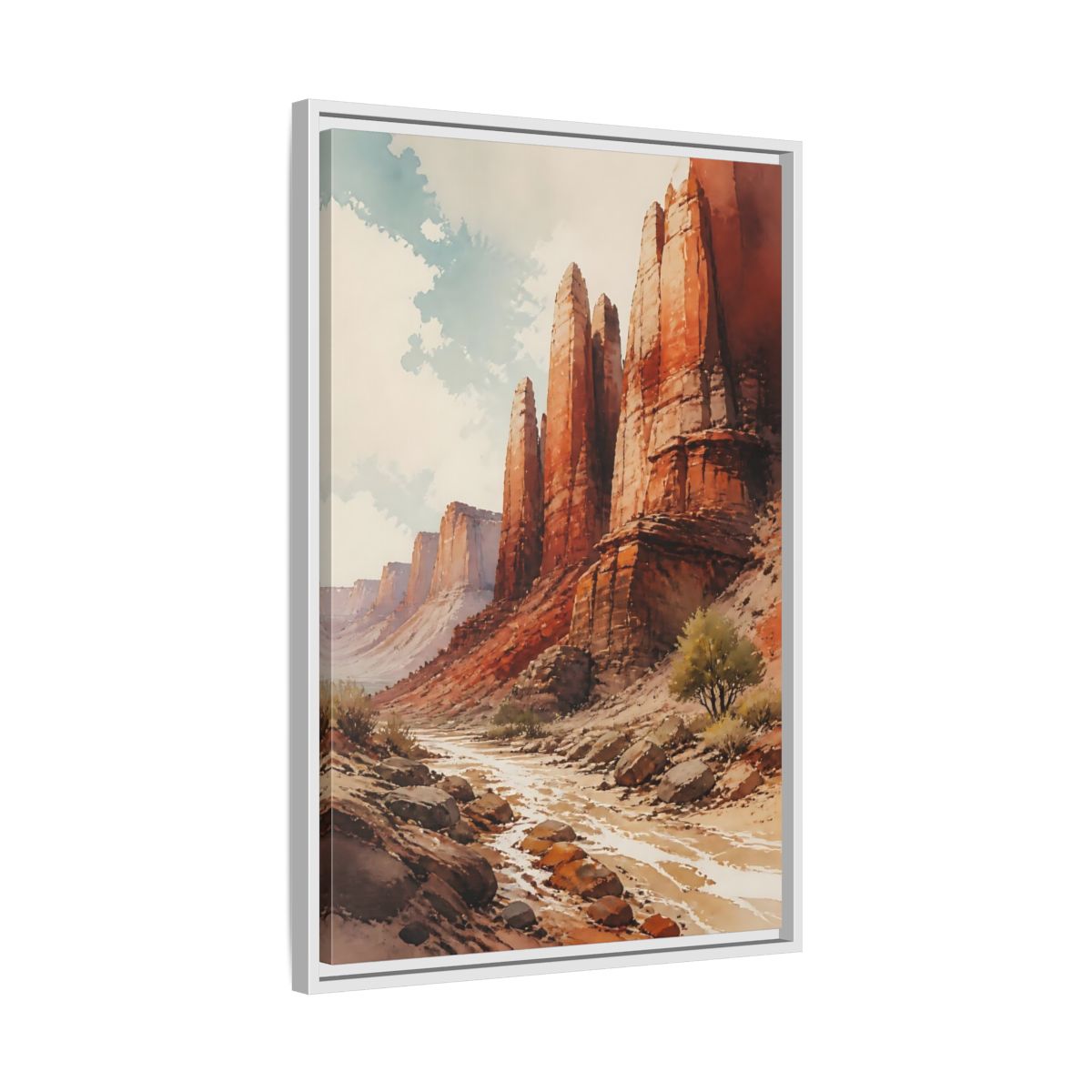 Side Mockup 10. Sandstone Pillars Canyon shown as framed canvas print