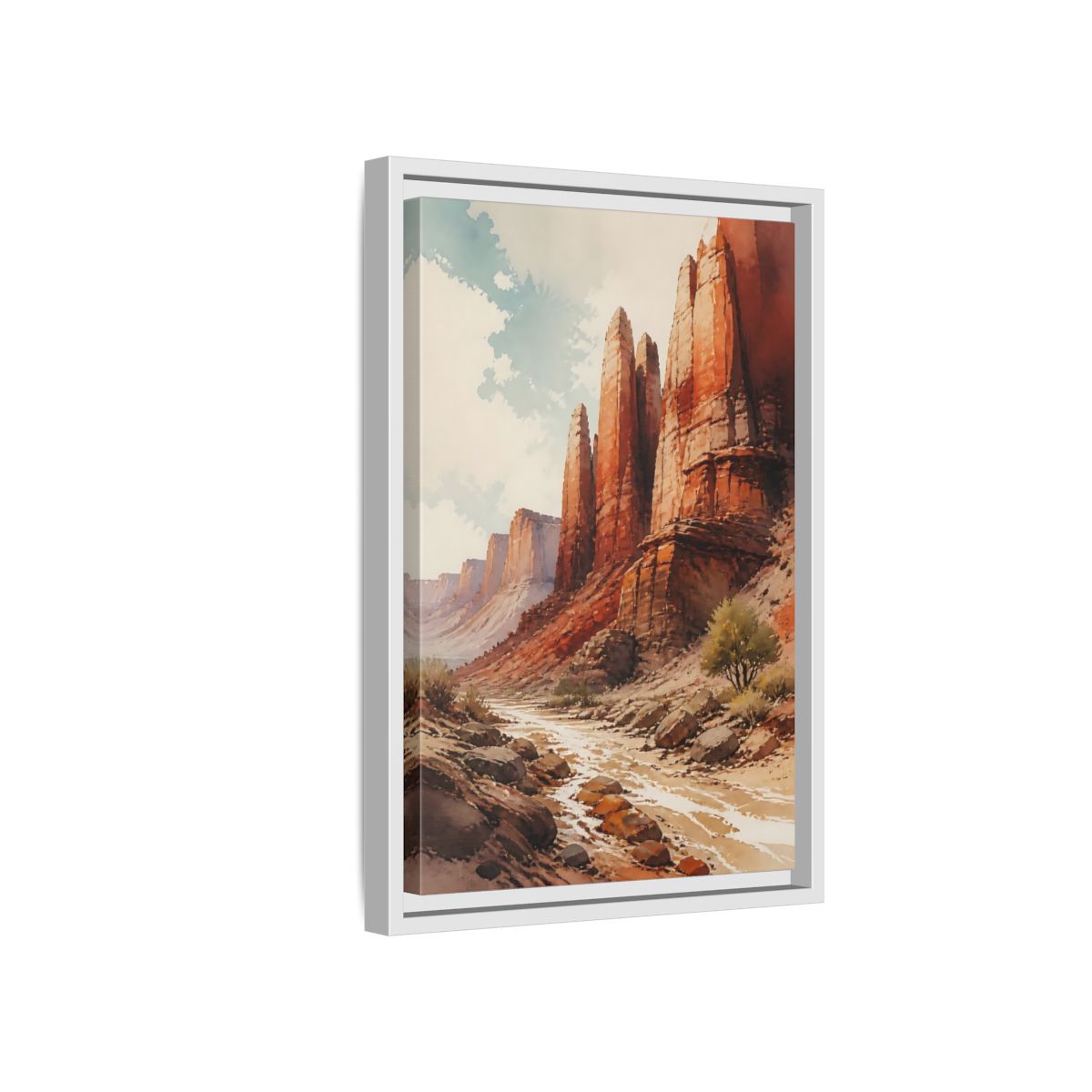 Side Mockup 4. Sandstone Pillars Canyon shown as framed canvas print