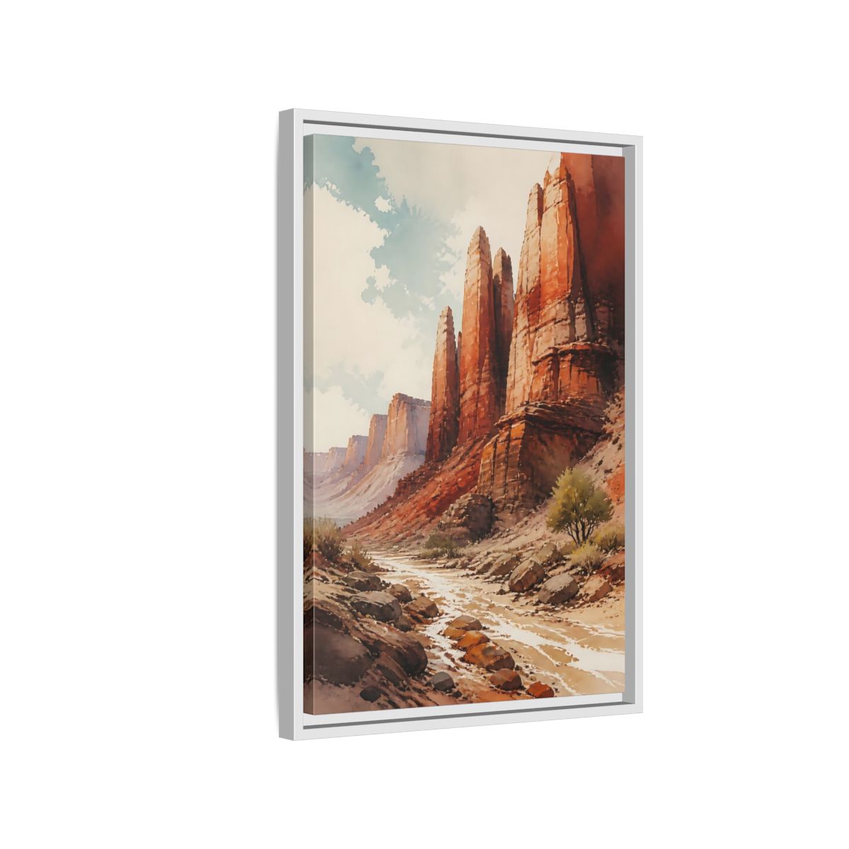 Side Mockup 1. Sandstone Pillars Canyon shown as framed canvas print