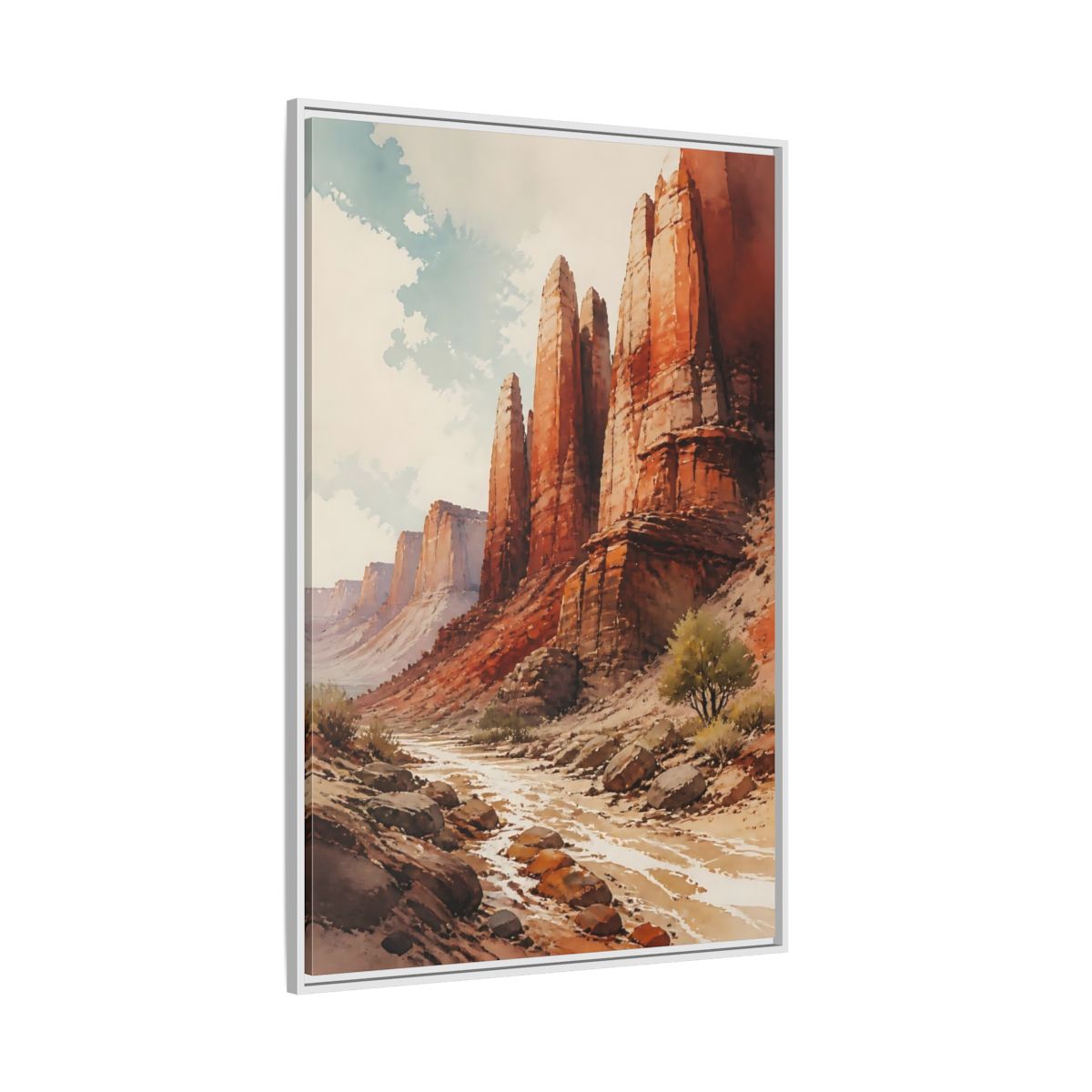 Side Mockup 7. Sandstone Pillars Canyon shown as framed canvas print