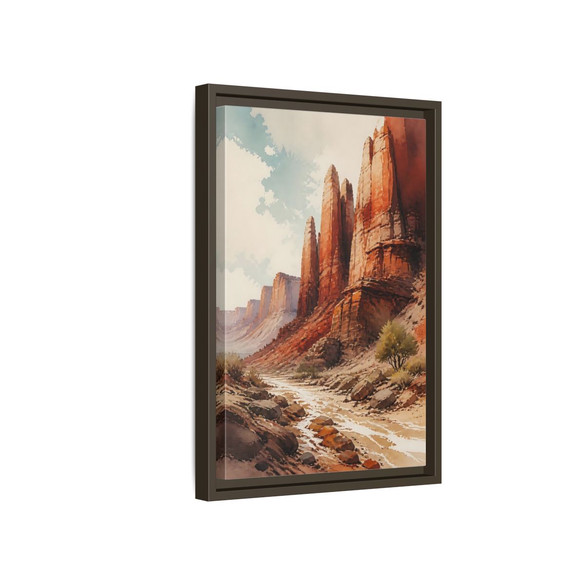 Side Mockup 5. Sandstone Pillars Canyon shown as framed canvas print