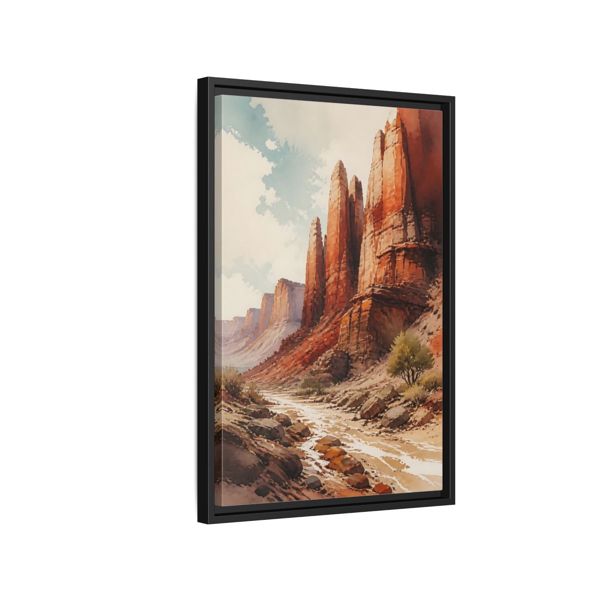 Side Mockup 3. Sandstone Pillars Canyon shown as framed canvas print
