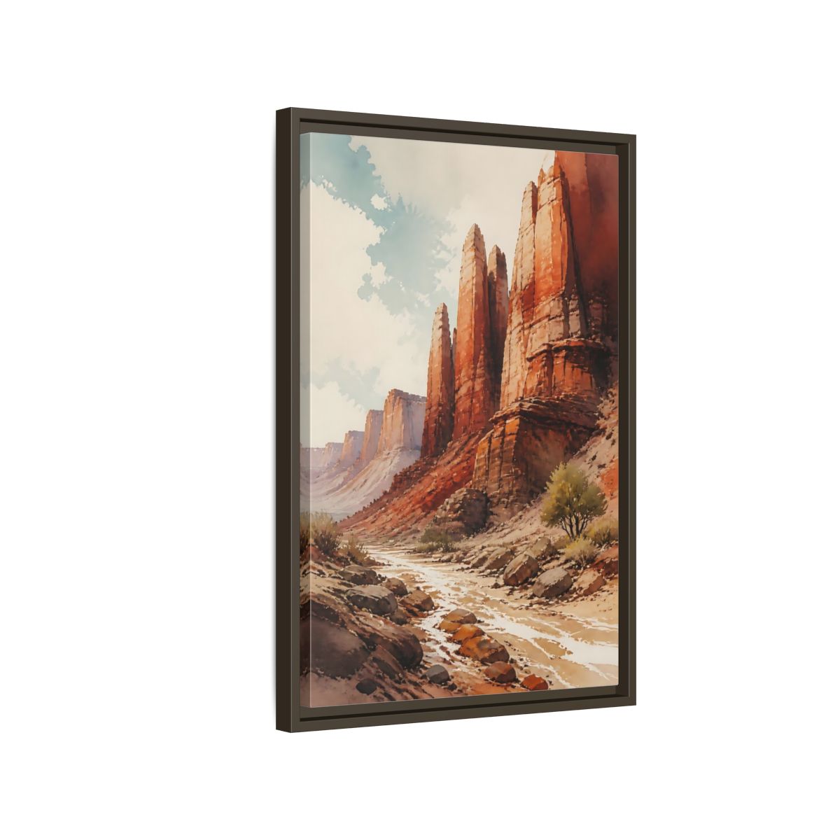 Side Mockup 2. Sandstone Pillars Canyon shown as framed canvas print