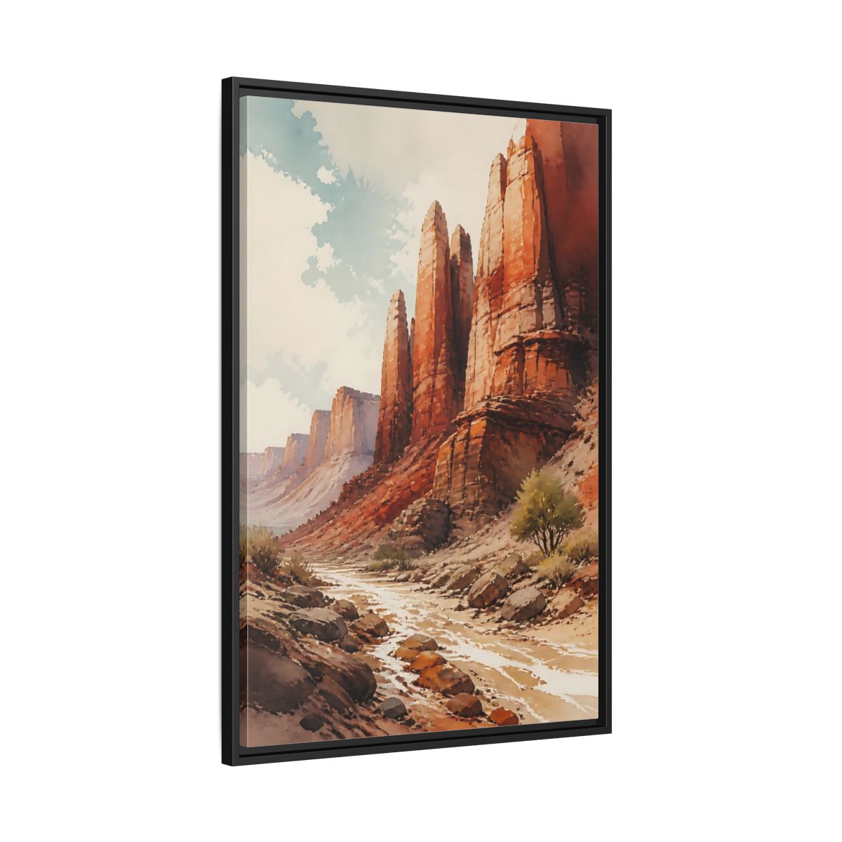 Side Mockup 13. Sandstone Pillars Canyon shown as framed canvas print