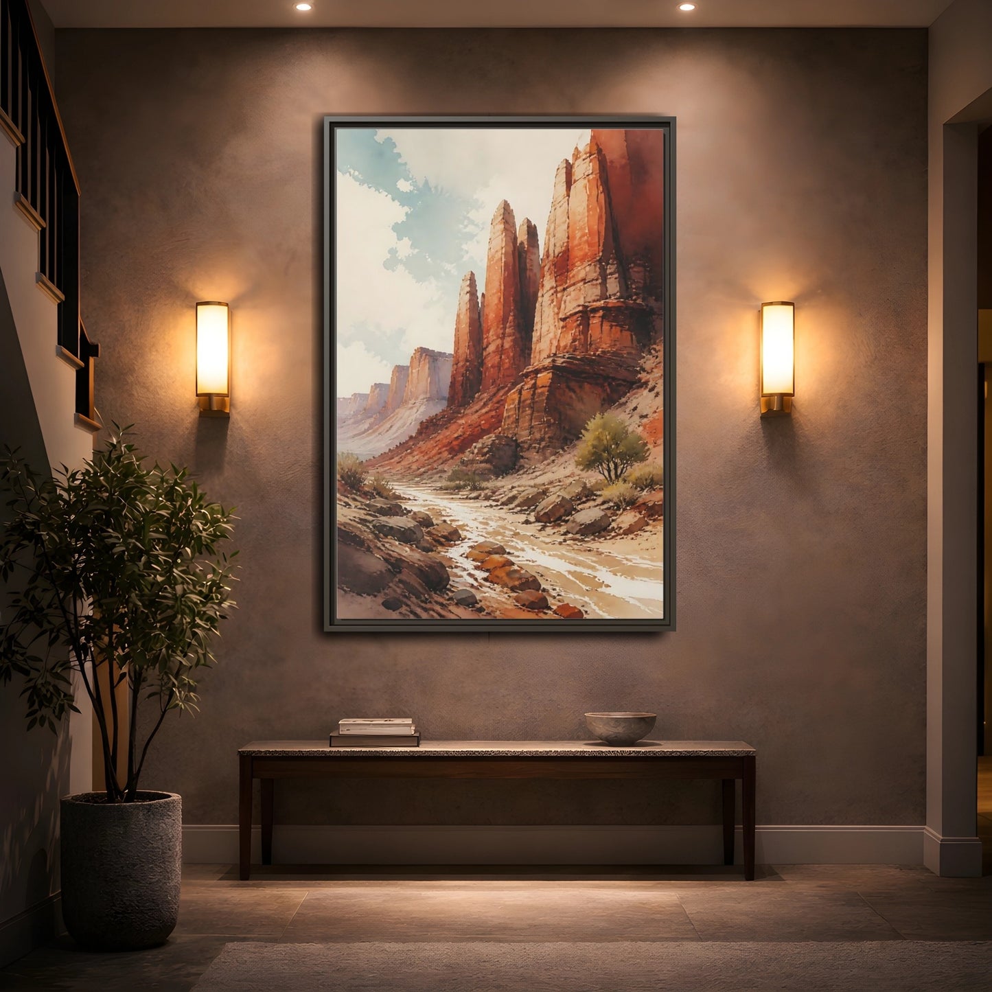 Mockup 2. Sandstone Pillars Canyon shown as framed canvas print