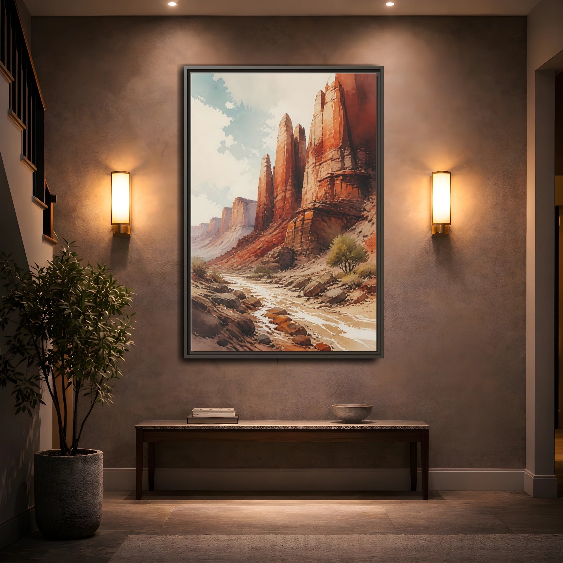 Mockup 2. Sandstone Pillars Canyon shown as framed canvas print