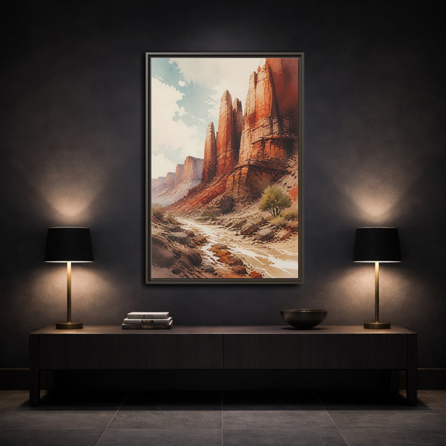 Mockup 3. Sandstone Pillars Canyon shown as framed canvas print