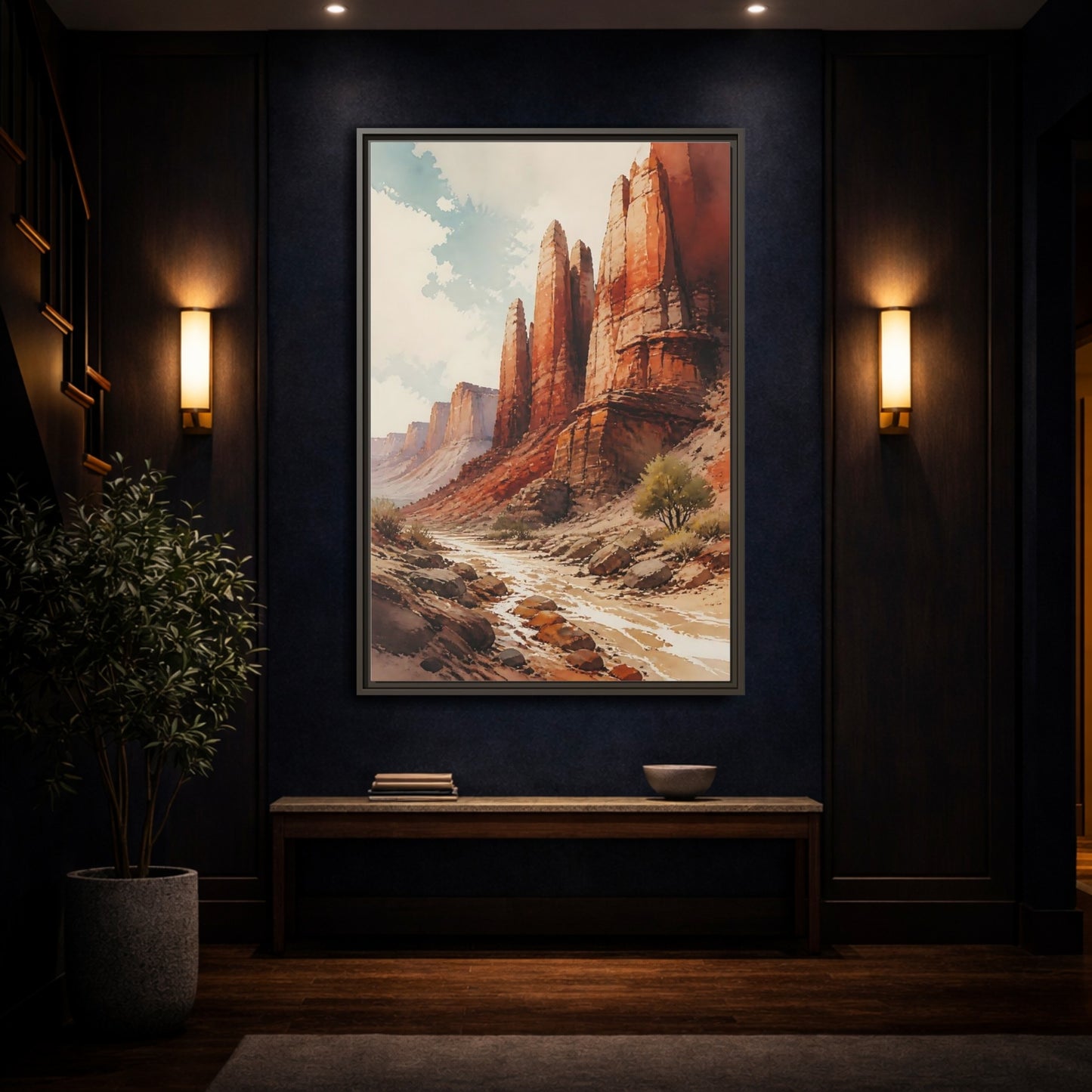 Mockup 4. Sandstone Pillars Canyon shown as framed canvas print