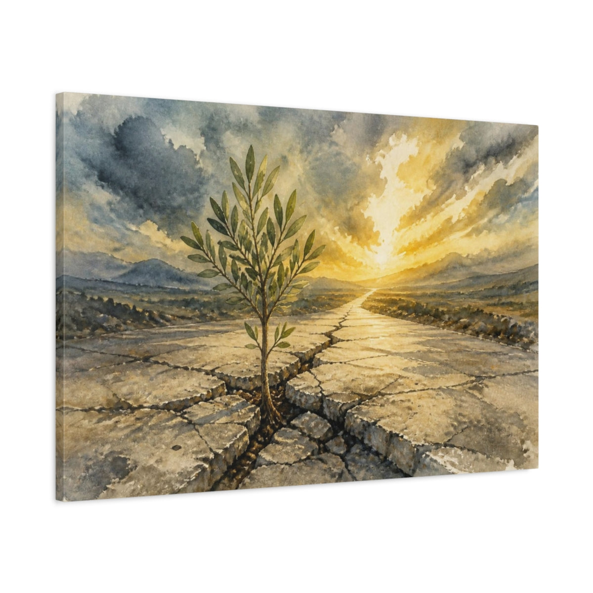 Main Mockup. Sapling Motivation Sunrise shown as canvas print