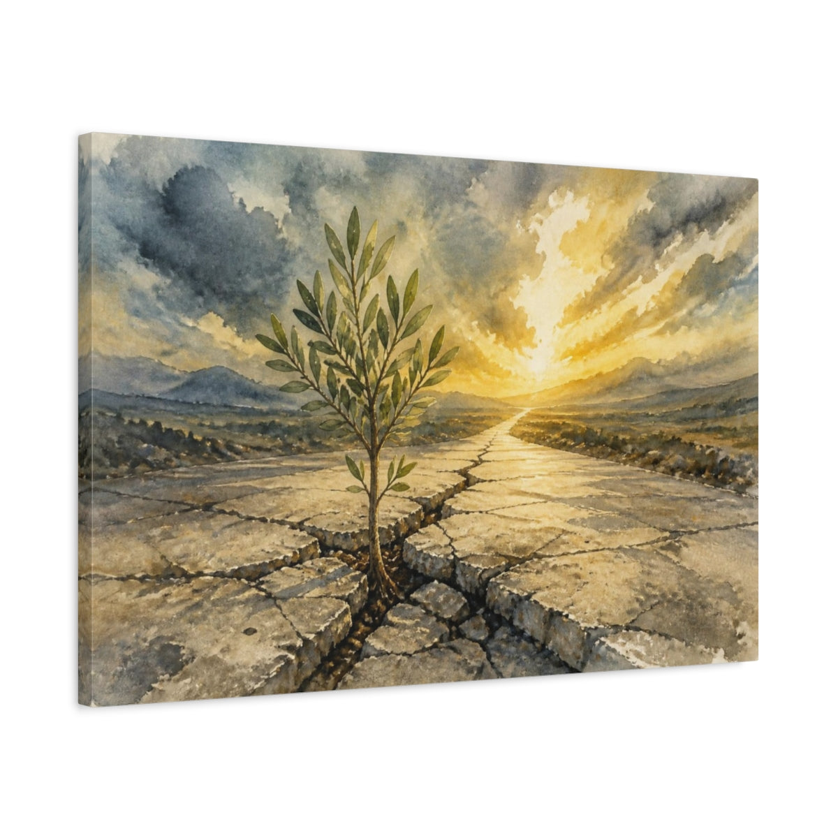Side Mockup 2. Sapling Motivation Sunrise shown as canvas print